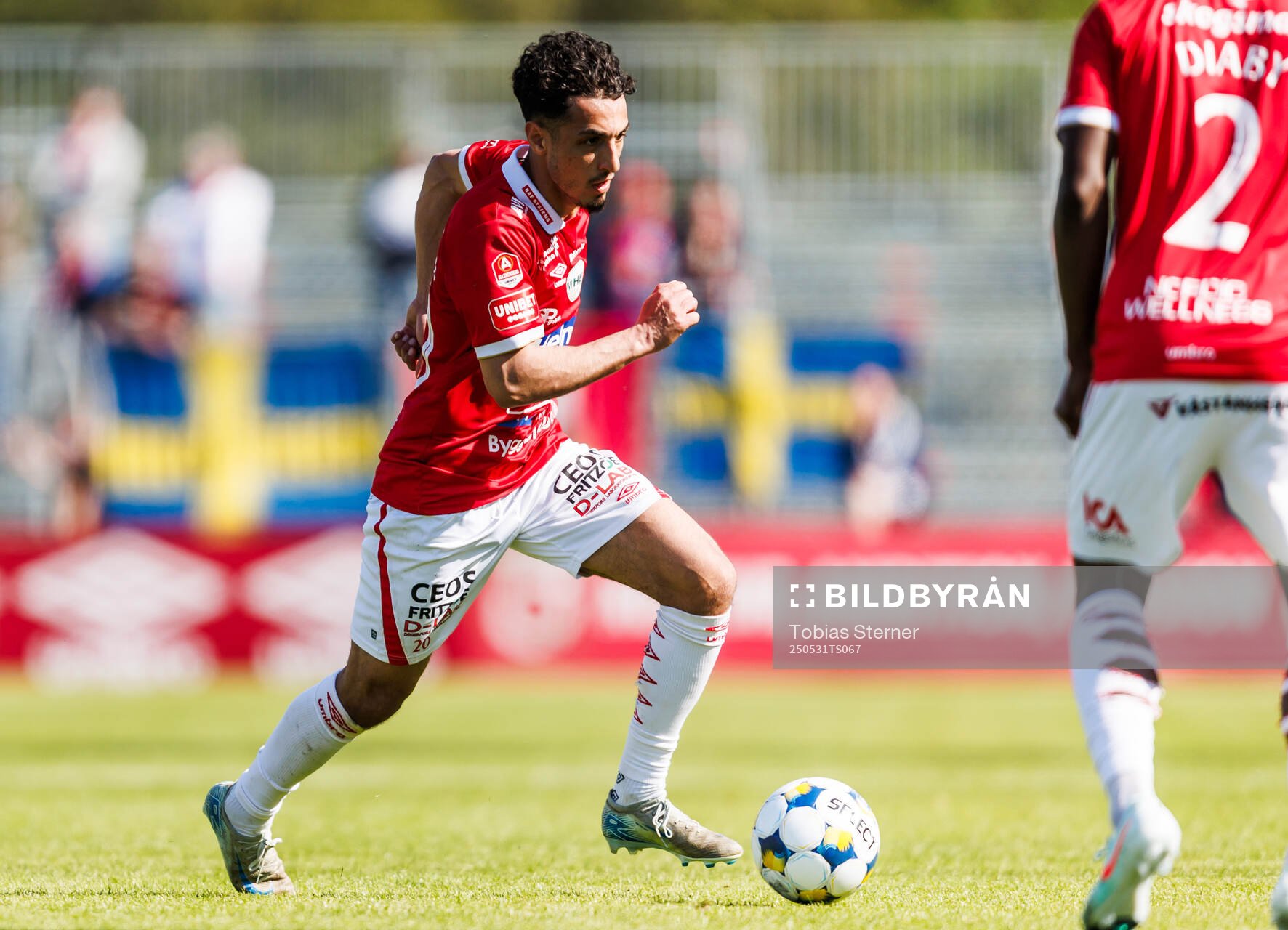Degerfors Elias Barsoum under fotbollsmatchen i Allsvenskan mellan Degerfors och Öster den 31 maj 2025 i Degerfors. 