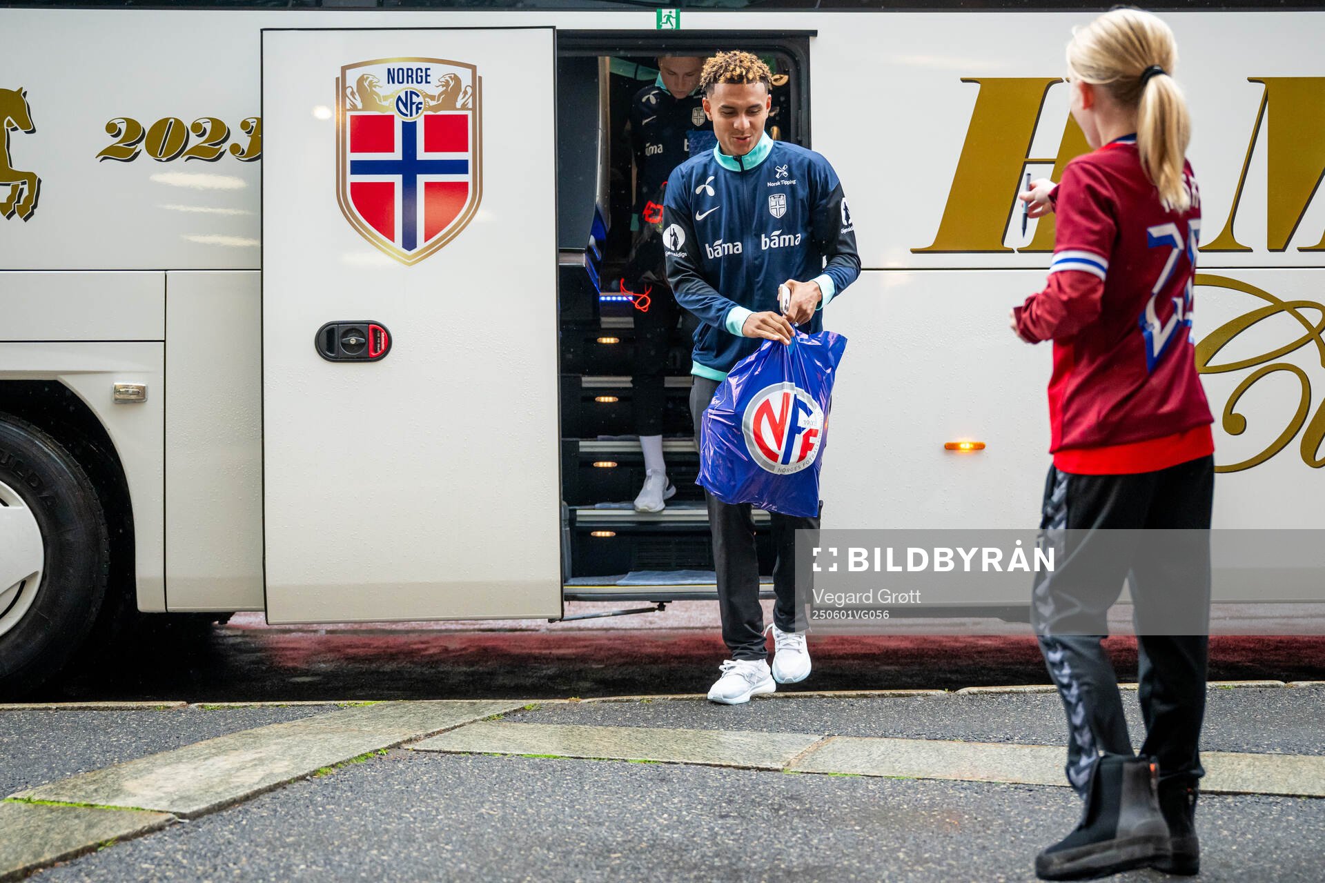 Antonio Nusa of the Norwegian national football team arrives