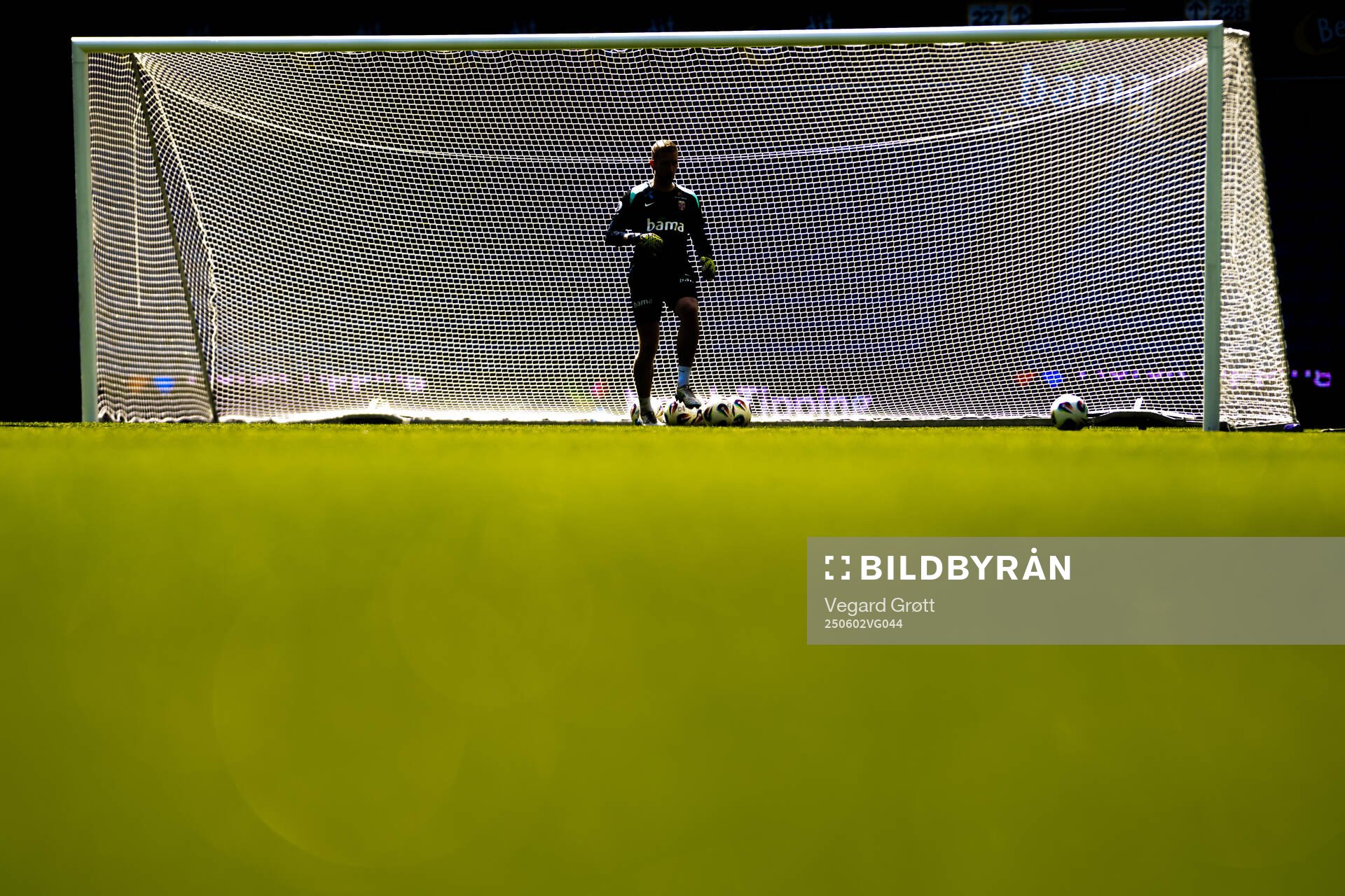 The silhouette of goalkeeper Egil Selvik of the Norwegian