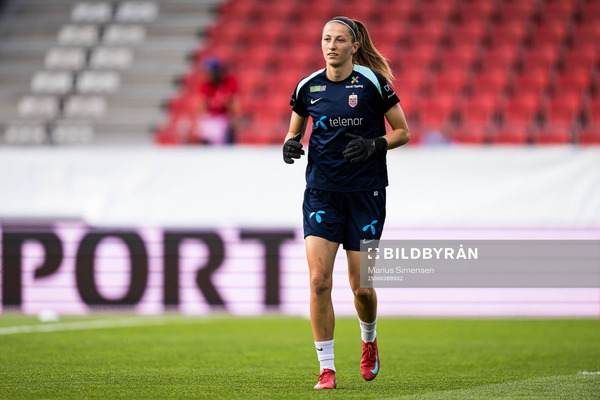 Goalkeeper Cecilie Fiskerstrand of Norway warms up