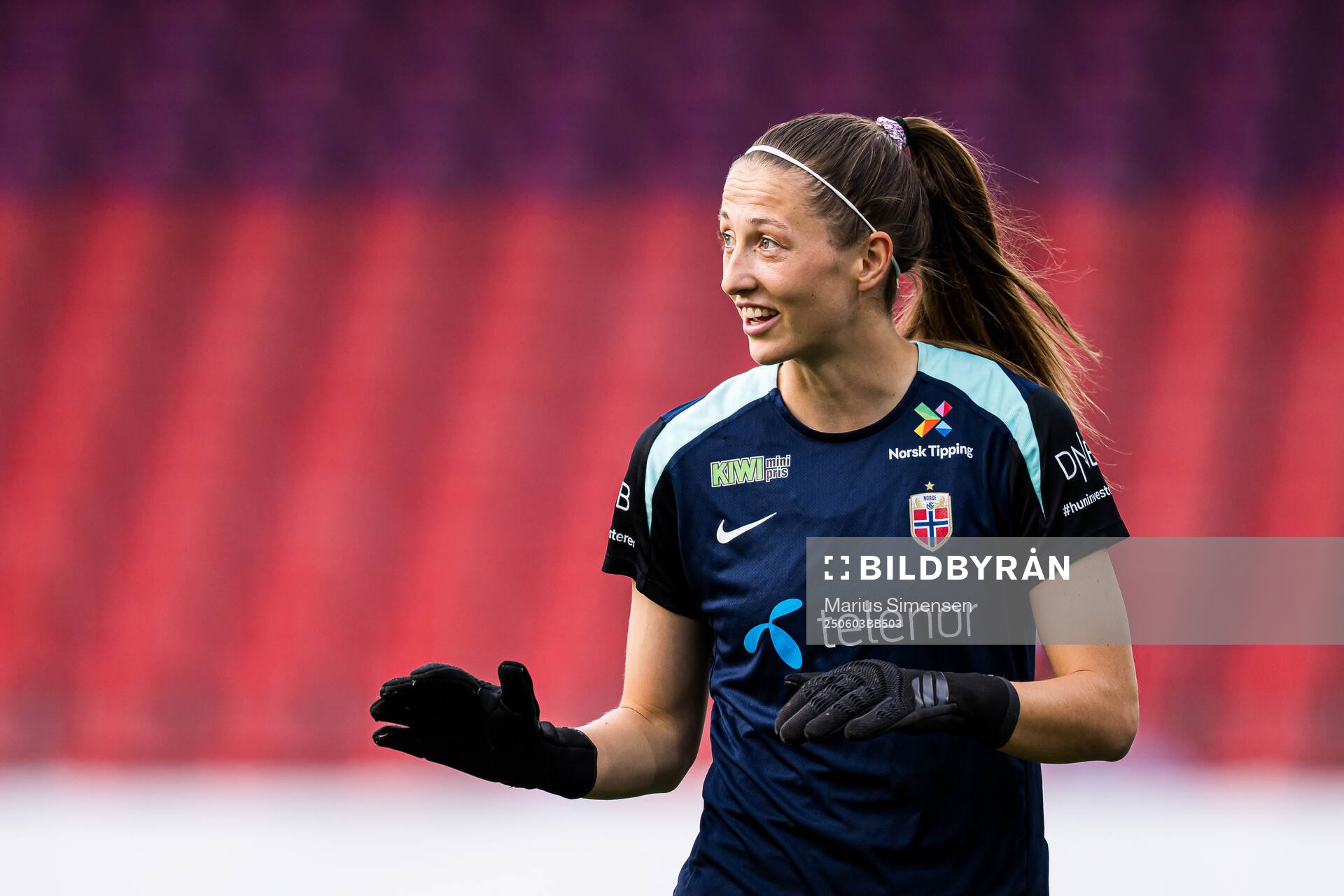Goalkeeper Cecilie Fiskerstrand of Norway warms up