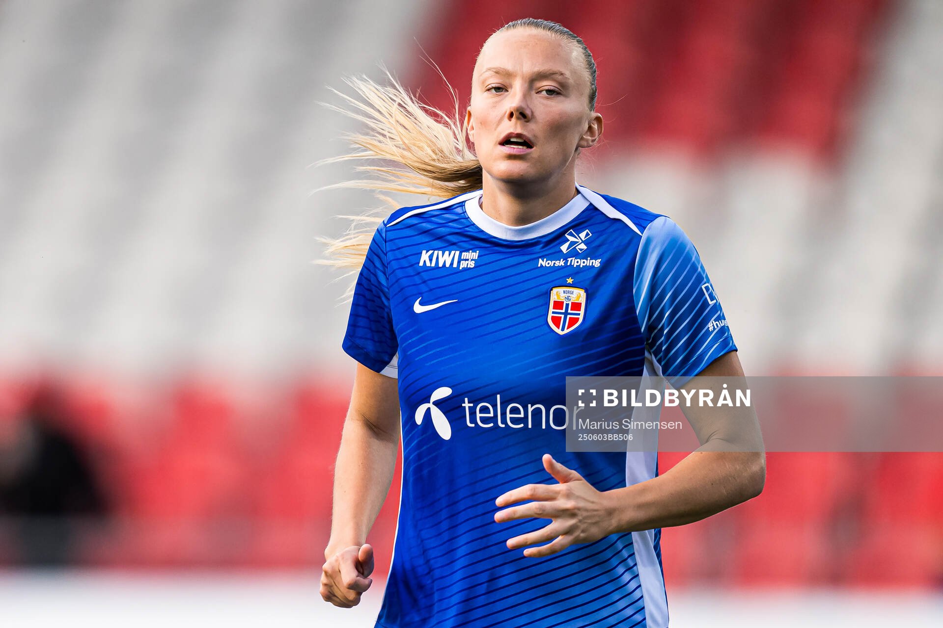 Synne Sofie Kinden Jensen of Norway warms up