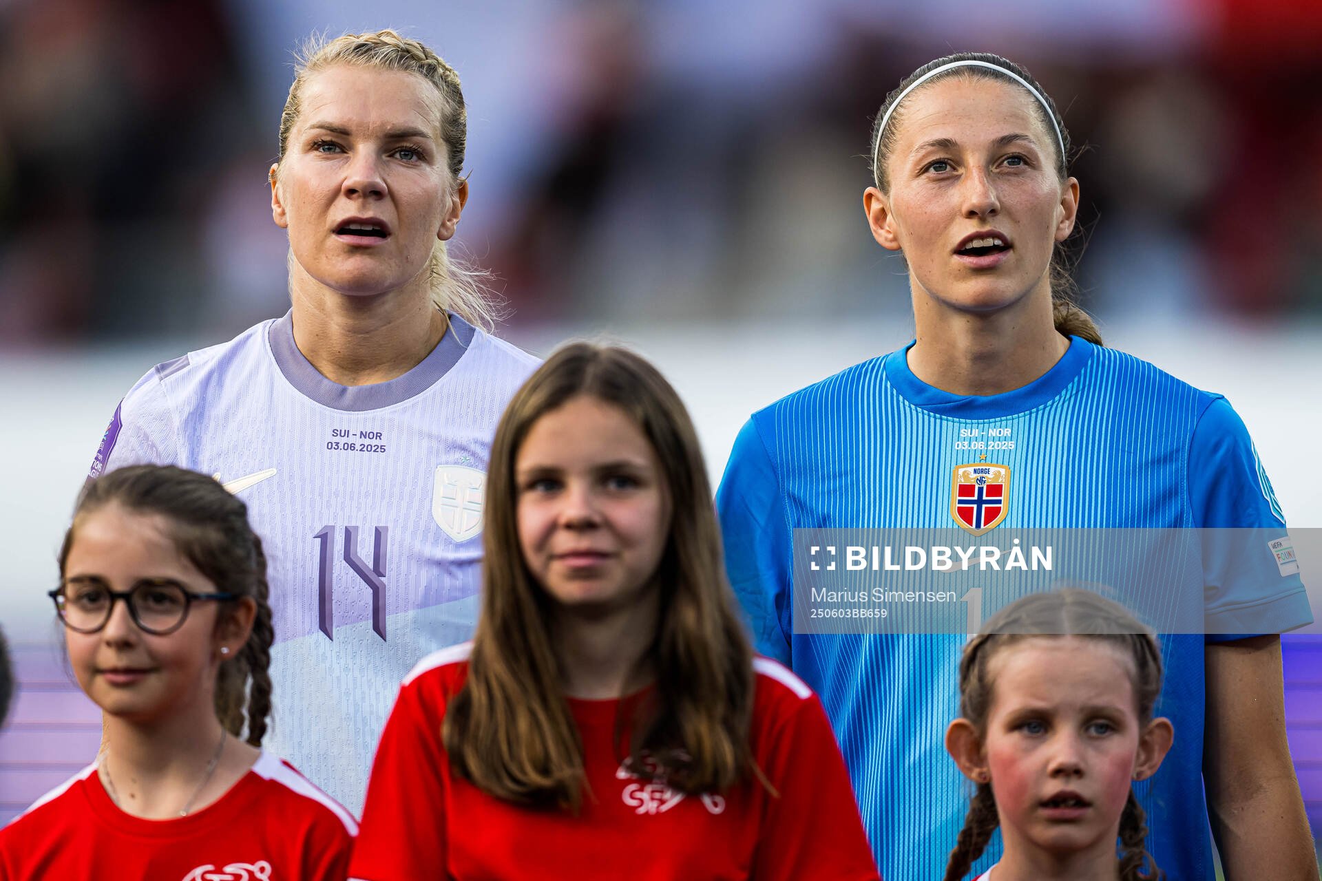 Ada Hegerberg and goalkeeper Cecilie Fiskerstrand of Norway