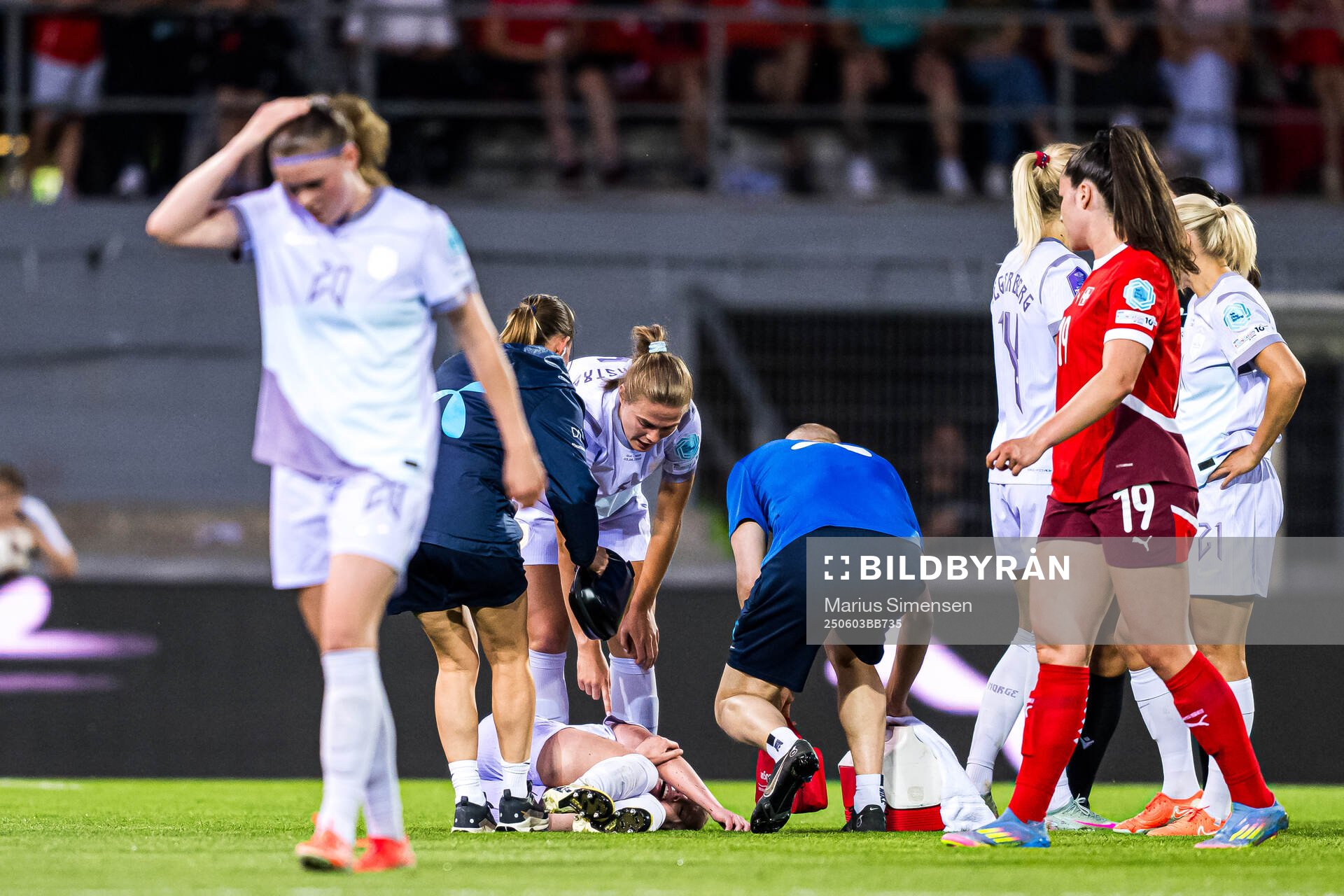 Thea Bjelde of Norway in pain