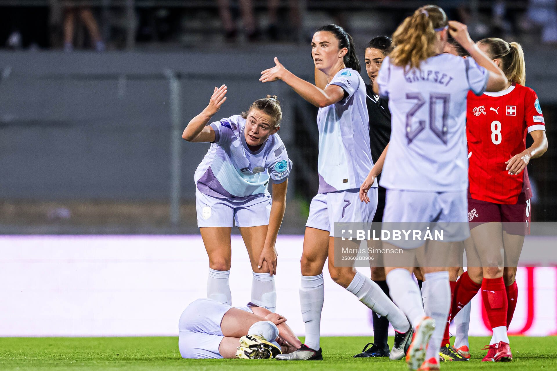 Thea Bjelde of Norway in pain