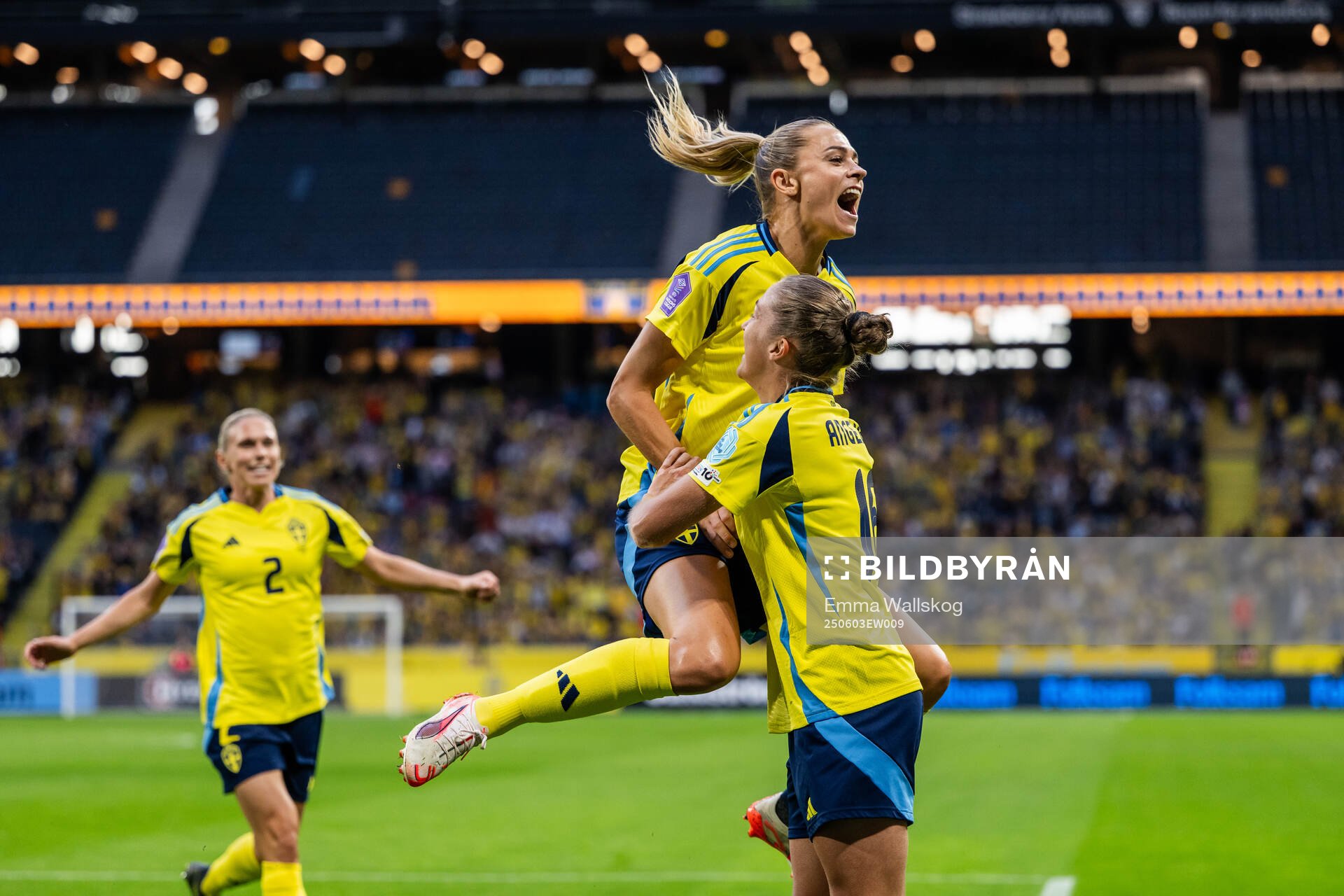 Fridolina Rolfö and Filippa Angeldahl of Sweden celebrate