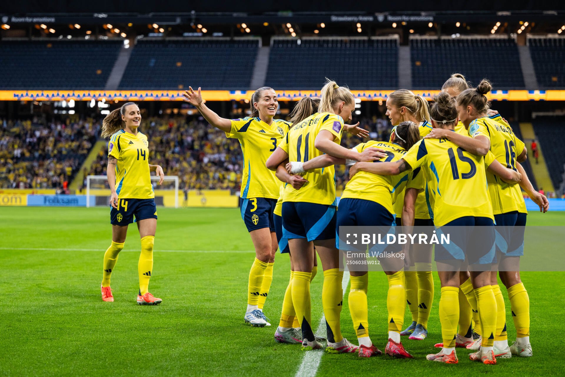 Filippa Angeldahl of Sweden celebrates with team mates