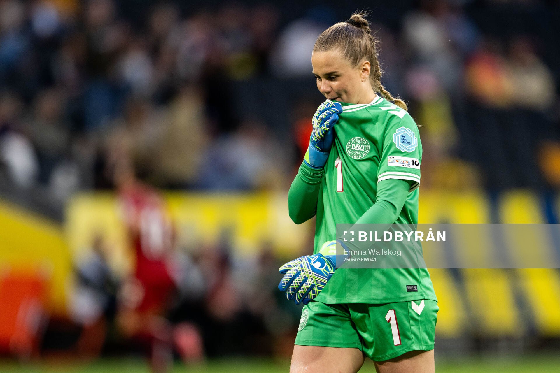 Goalkeeper Maja Bay Østergaard of Denmark looks dejected