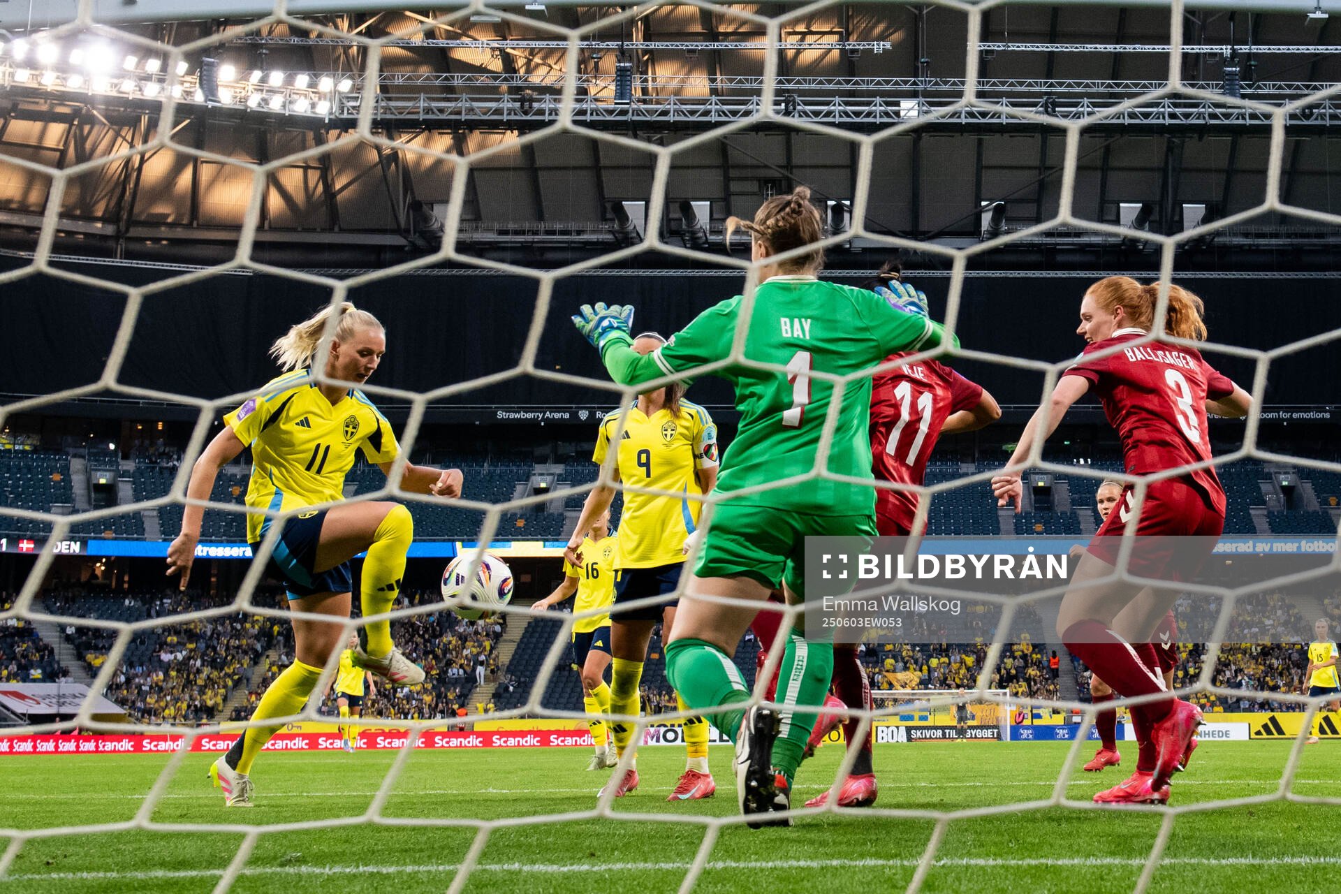 Stina Blackstenius of Sweden scores 5-1 behind goalkeeper