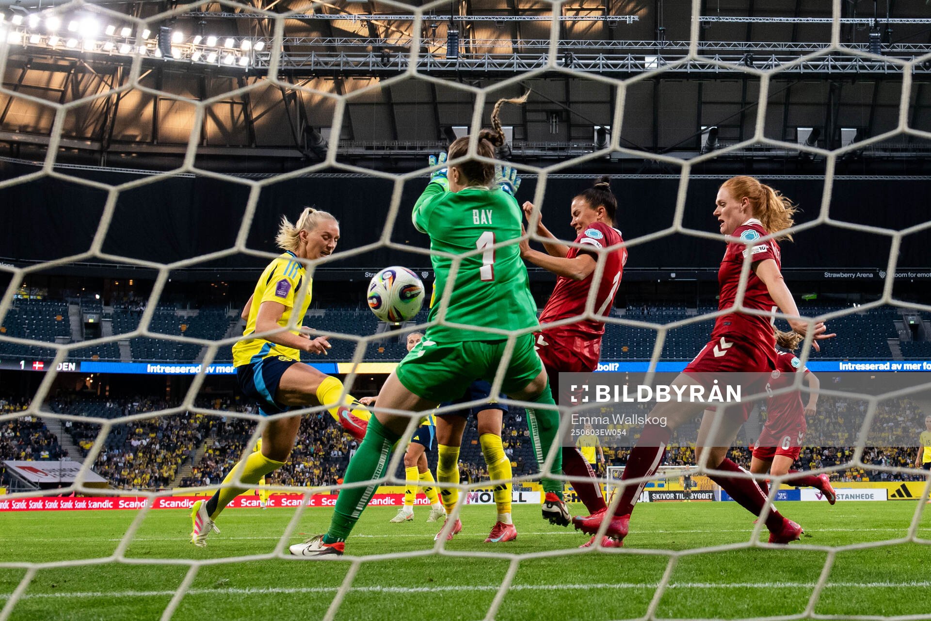 Stina Blackstenius of Sweden scores 5-1 behind goalkeeper