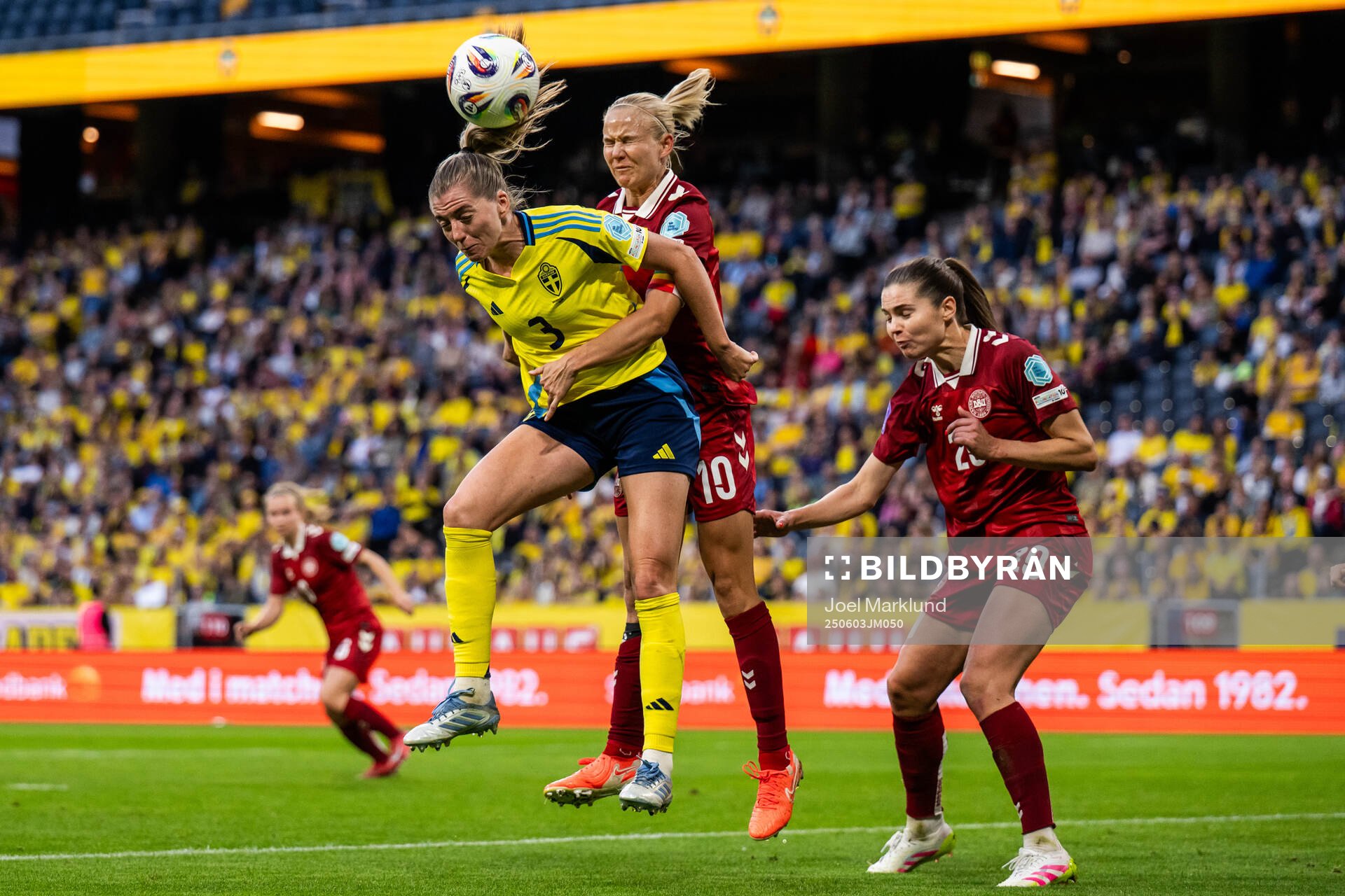 Linda Sembrant of Sweden competes for the ball with
