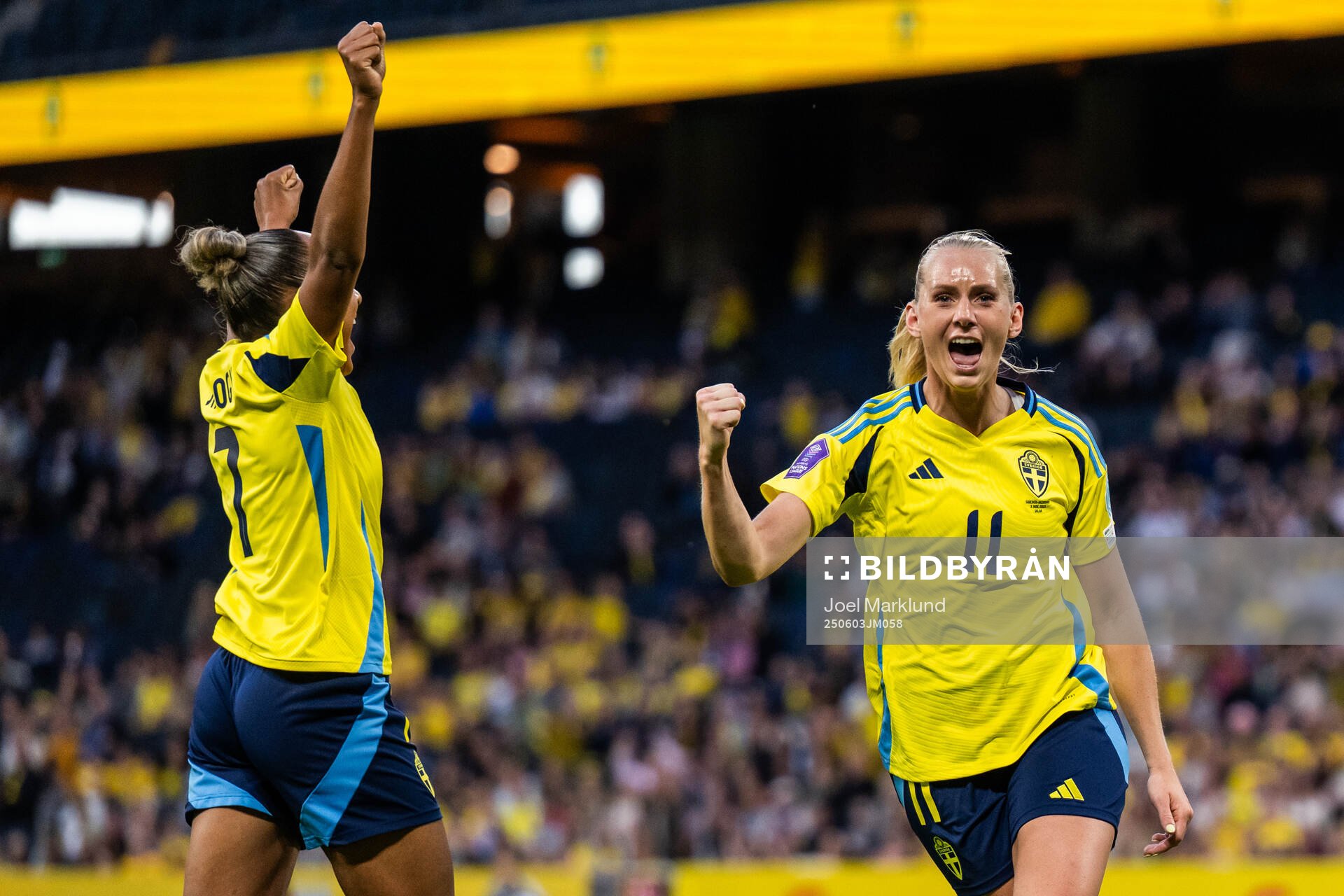 Madelen Janogy and Stina Blackstenius of Sweden celebrates