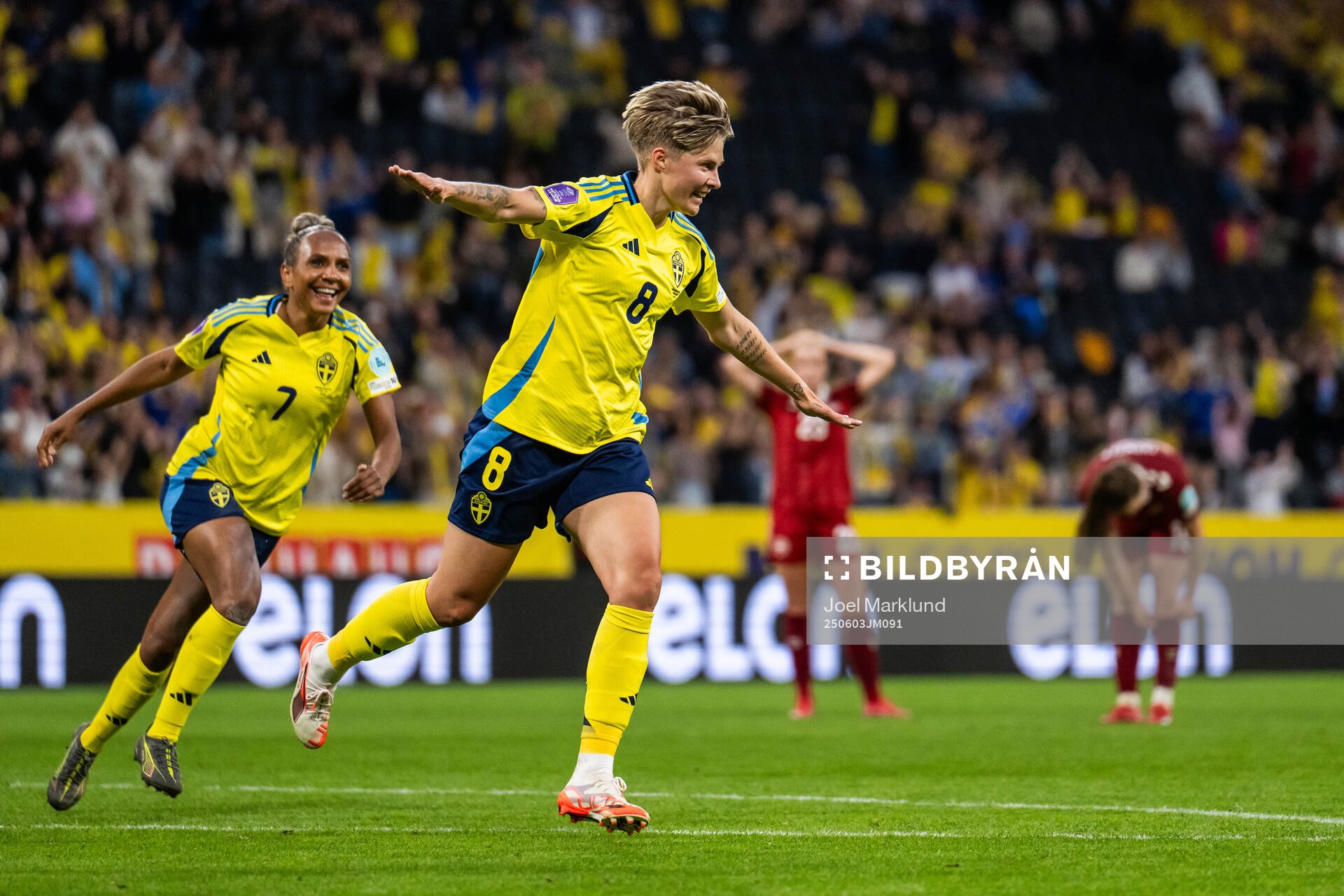 Lina Hurtig of Sweden celebrates