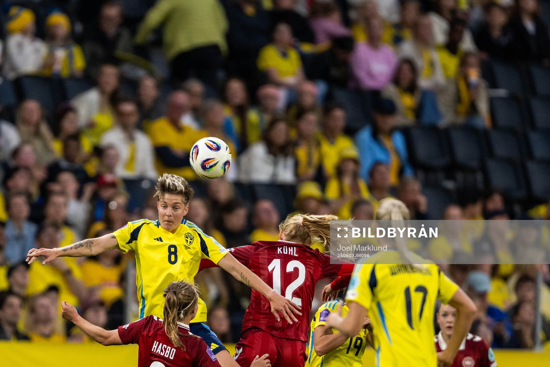 Lina Hurtig of Sweden competes for the ball with  Josefine