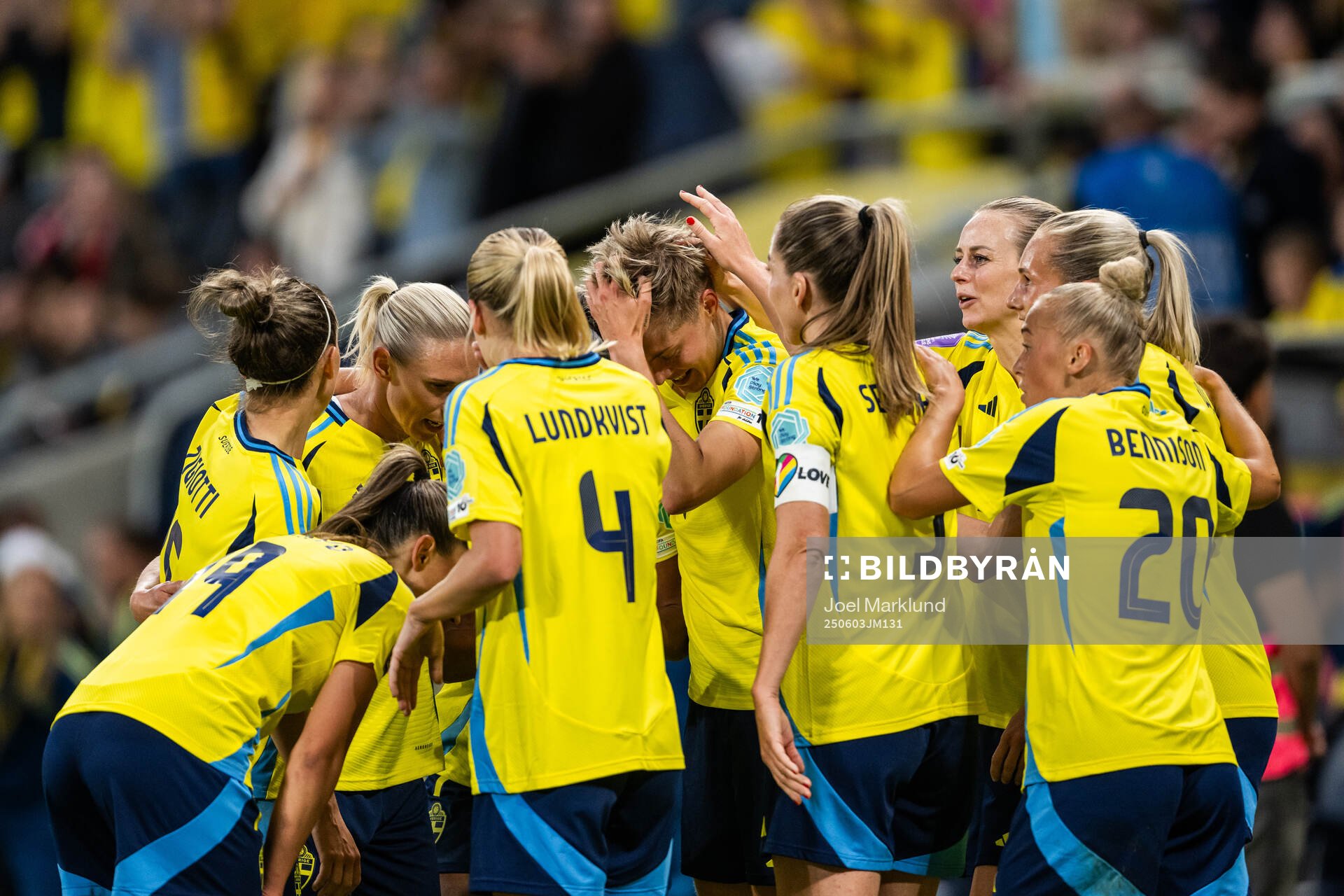 Lina Hurtig of Sweden celebrates with team mates