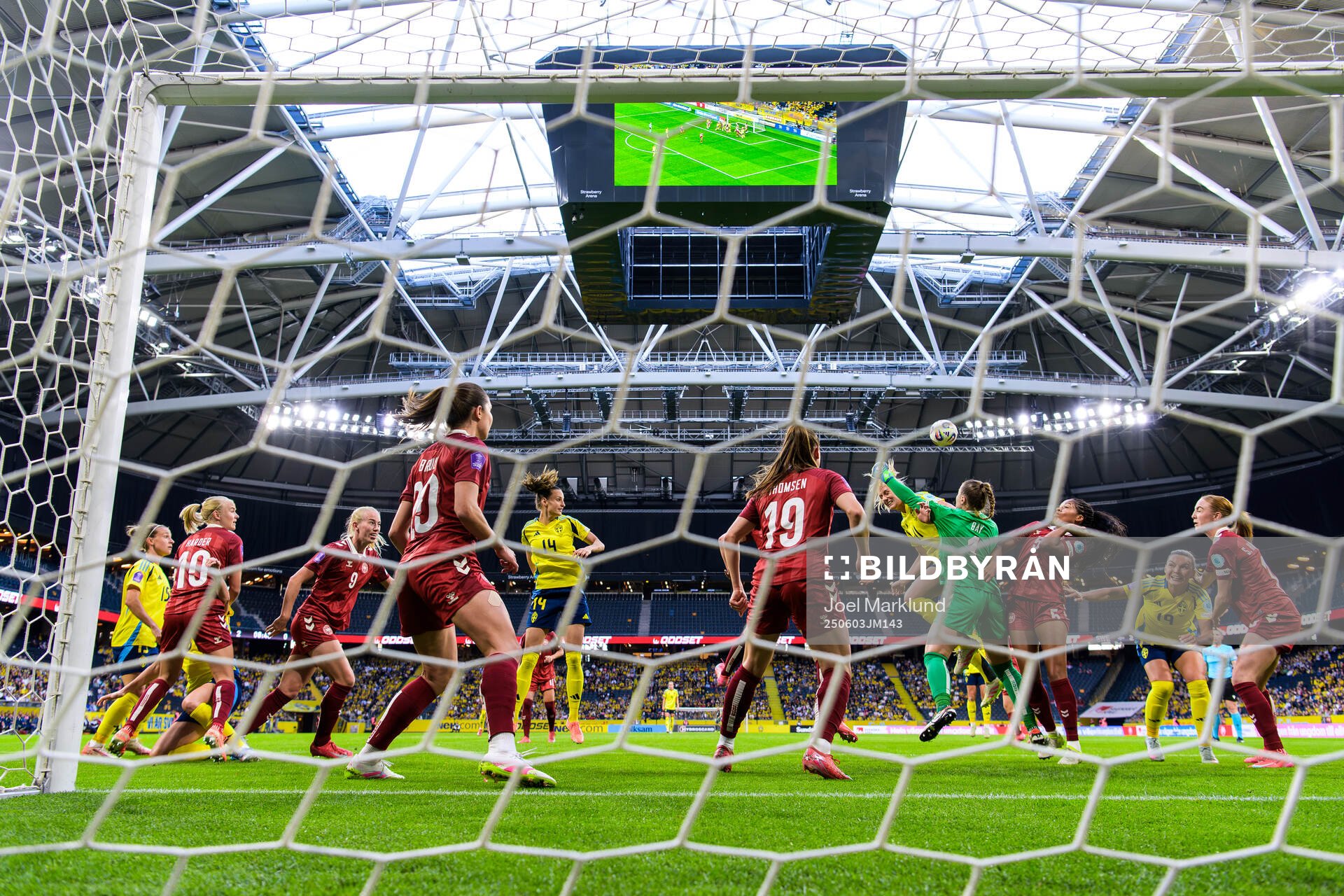 Stina Blackstenius of Sweden in action against goalkeeper