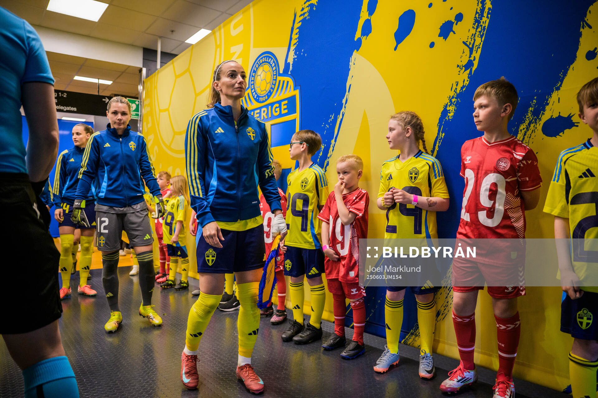 Goalkeeper Jennifer Falk and Kosovare Asllani of Sweden