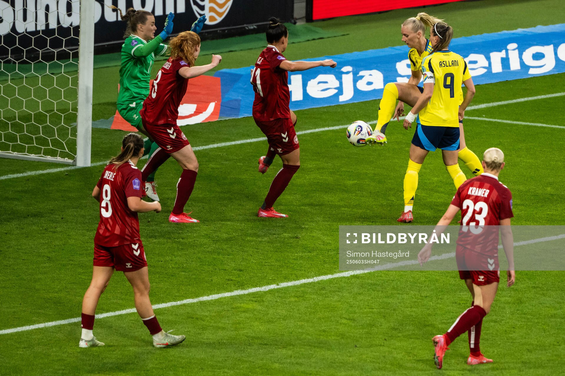 Stina Blackstenius of Sweden scores 5-1 past goalkeeper
