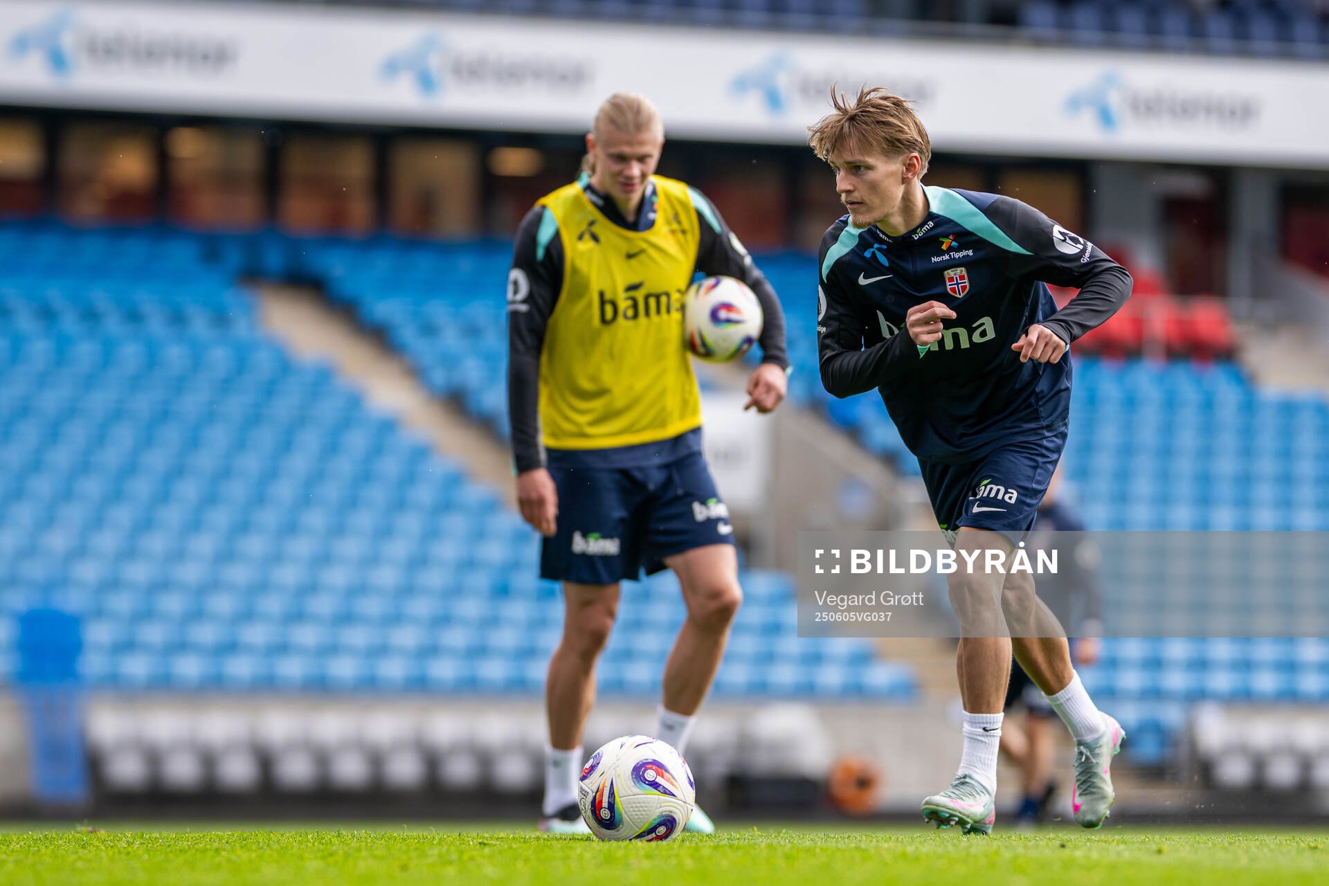 Martin Ødegaard and Erling Braut Haaland of the Norwegian