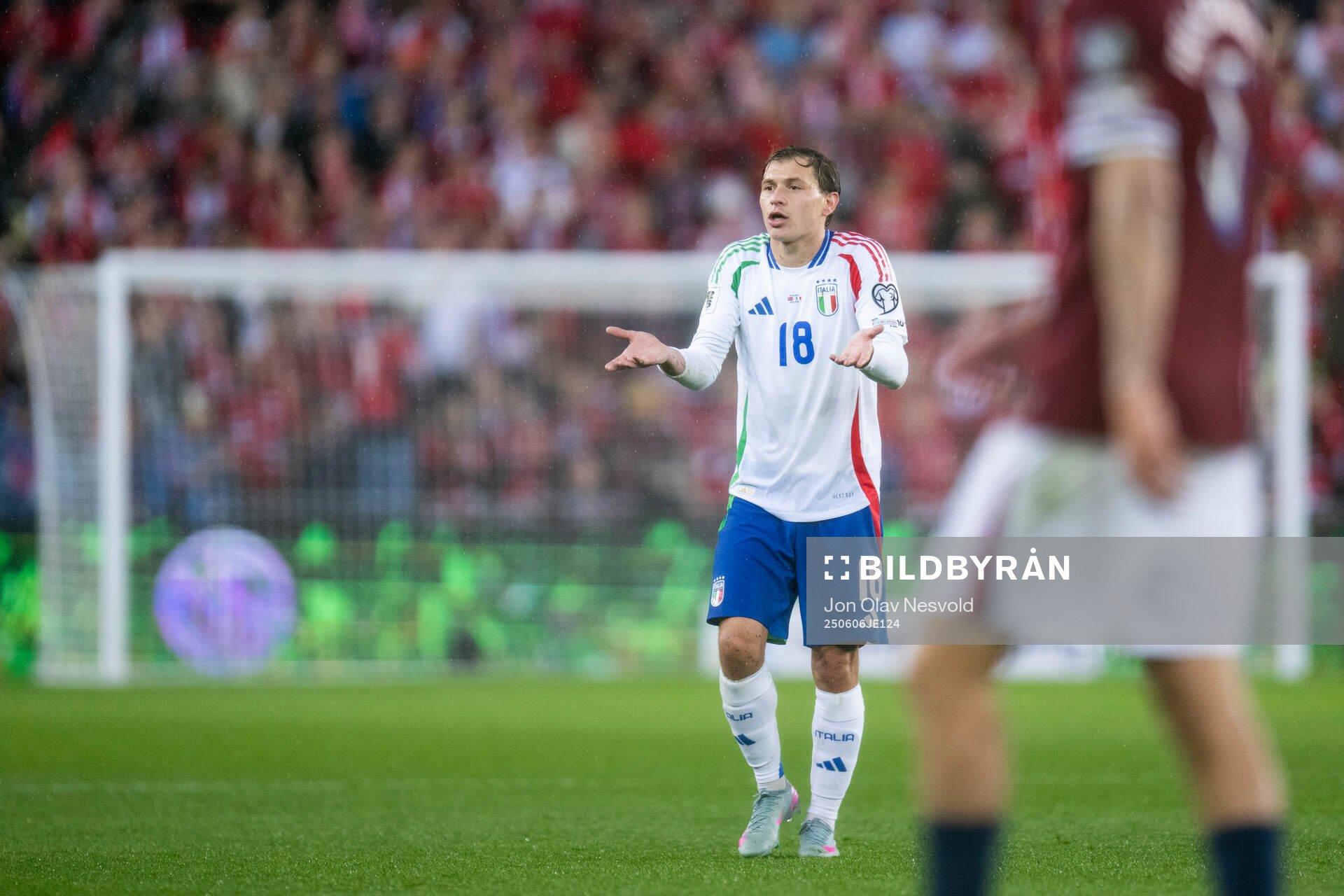 Nicolo Barella of Italy reacts