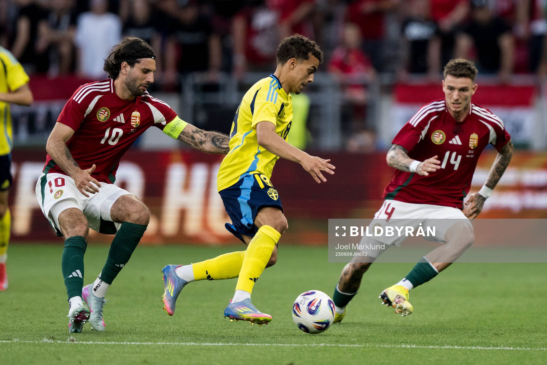 Dominik Szoboszlai and Bendeguz Bolla of Hungary against
