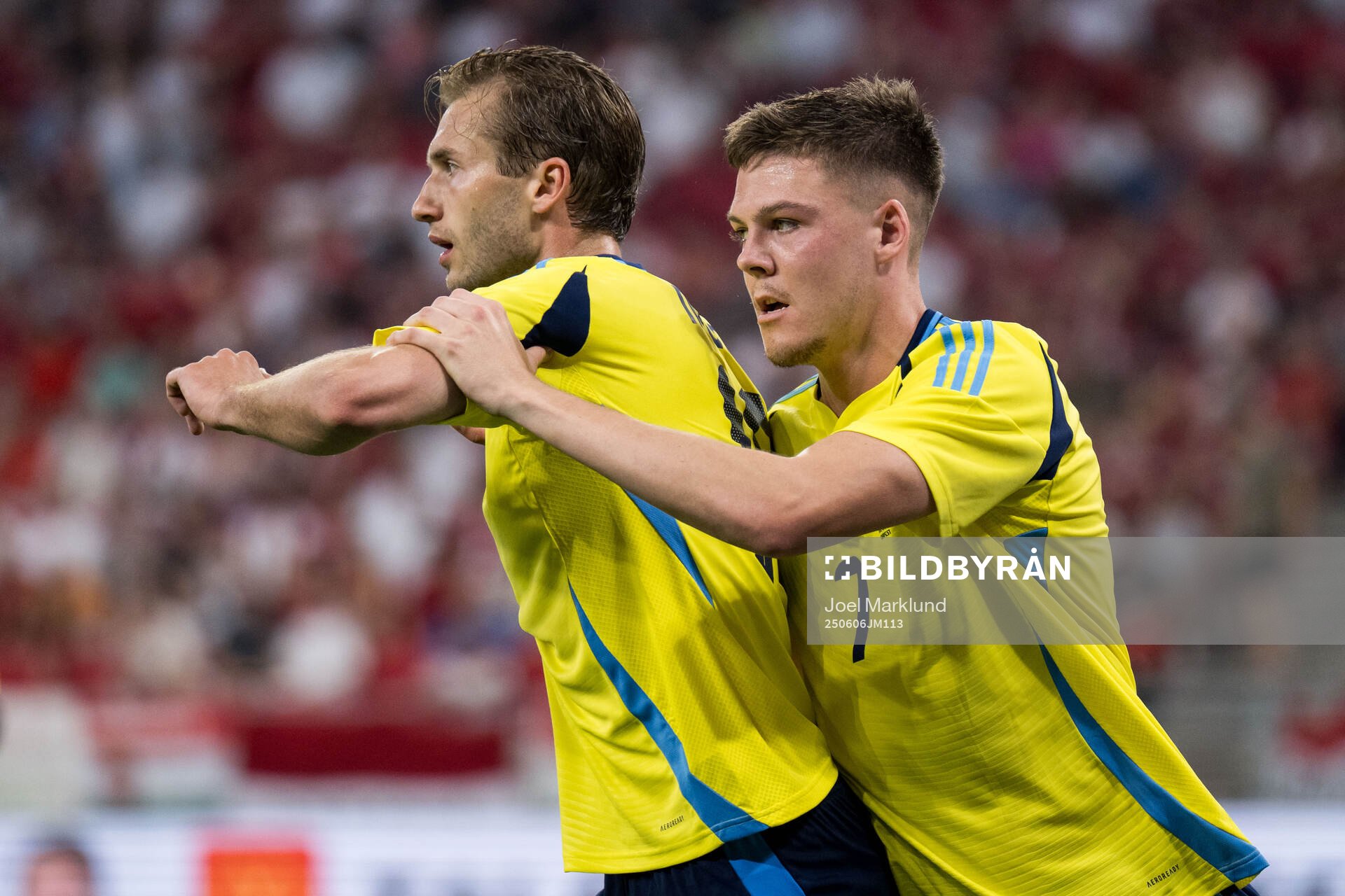 Benjamin Nygren of Sweden celebrates with Emil Holm