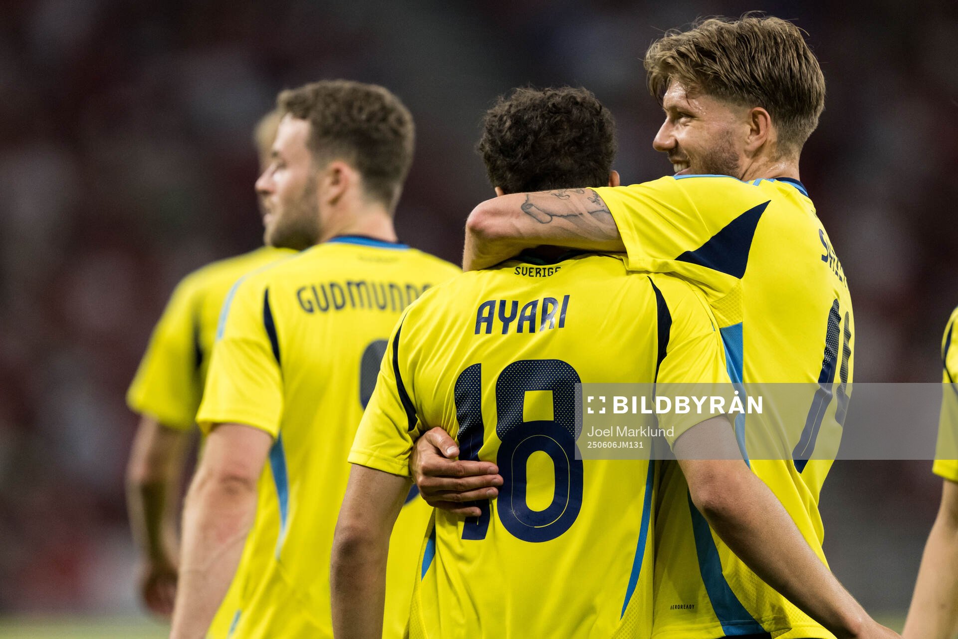 Yasin Ayari of Sweden celebrates with Anton Salétros