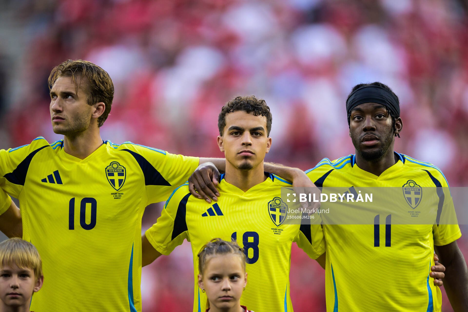 Benjamin Nygren, Yasin Ayari and Anthony Elanga of Sweden