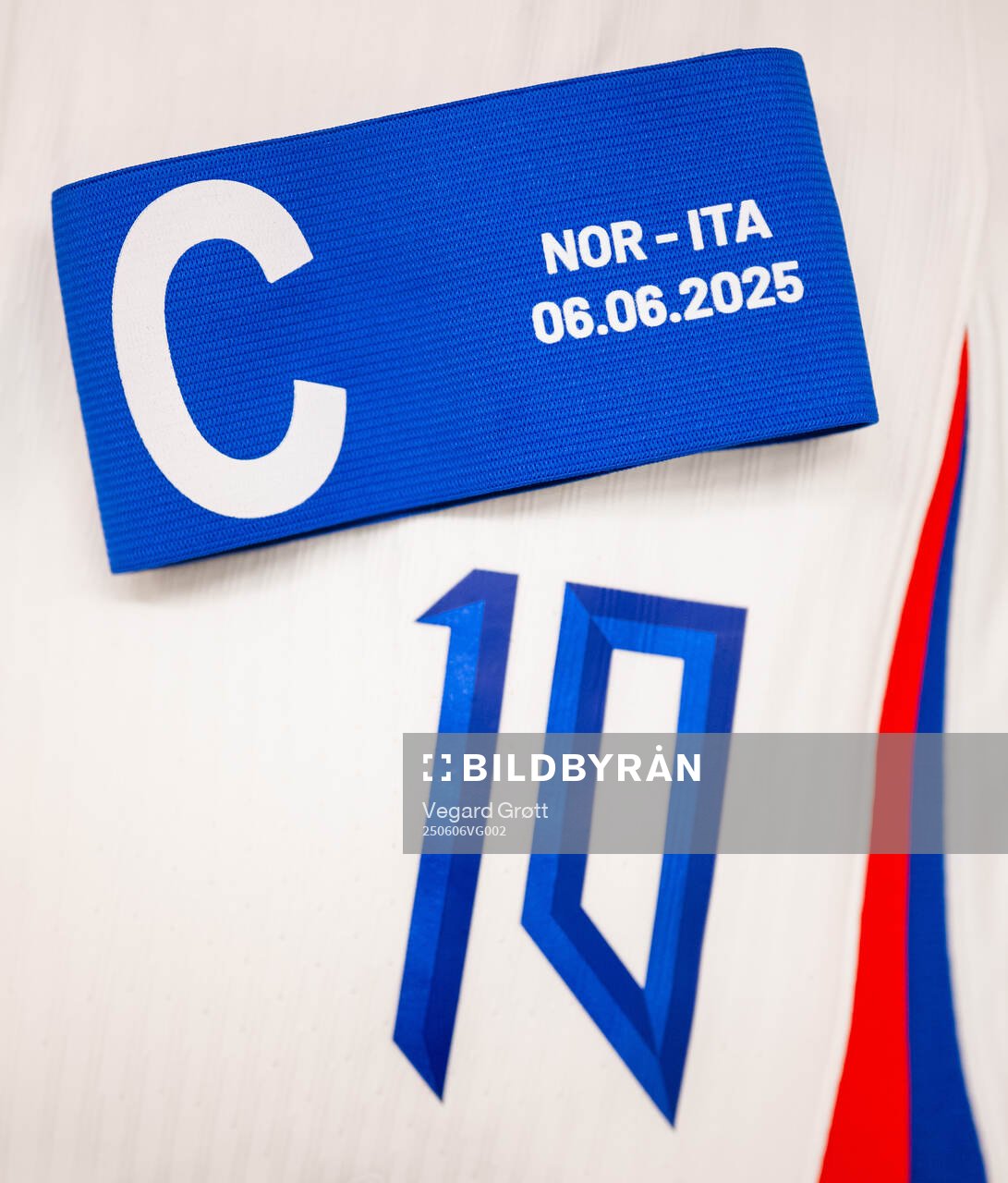 The captains’ armband of Martin Ødegaard of Norway in