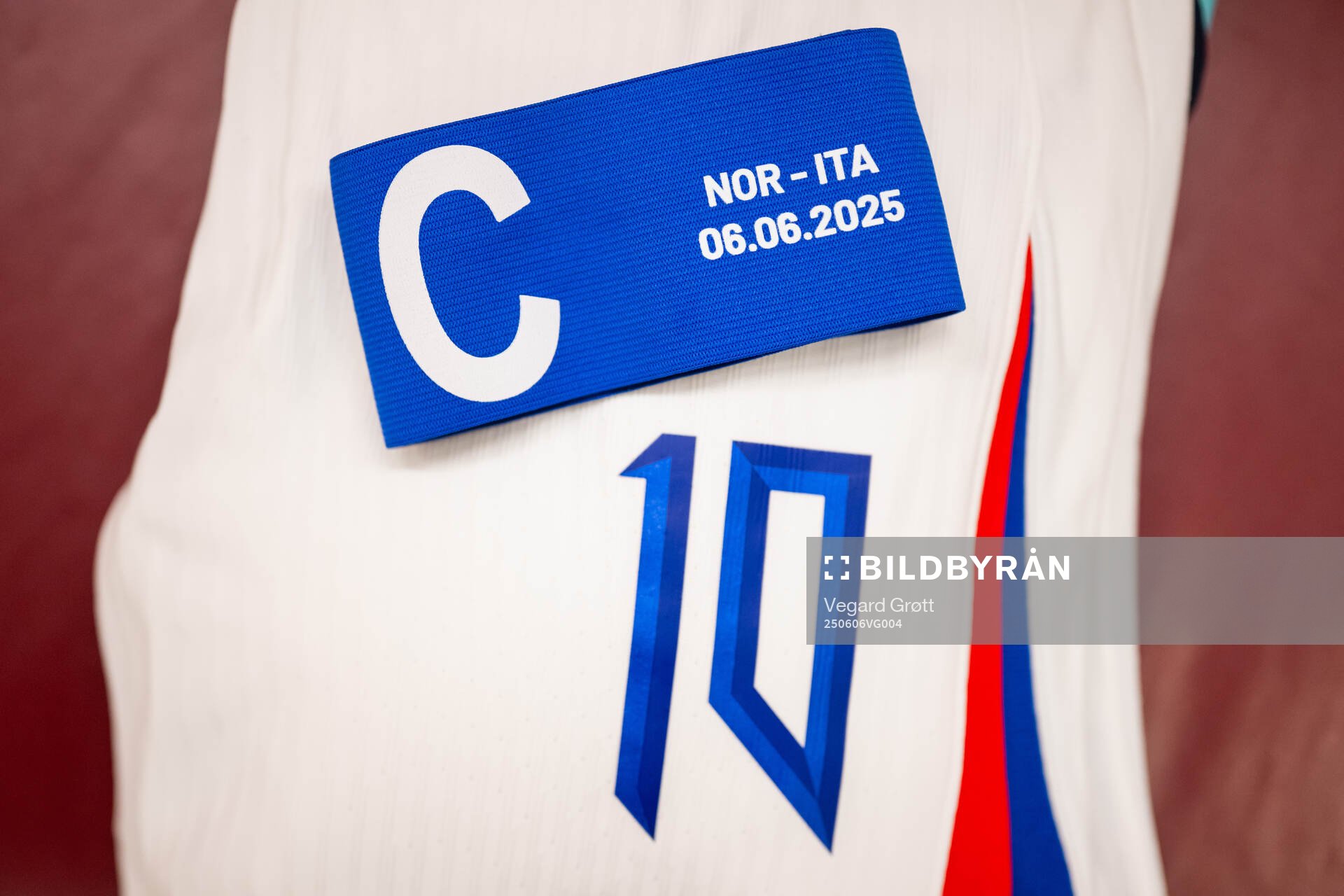 The captains’ armband of Martin Ødegaard of Norway in