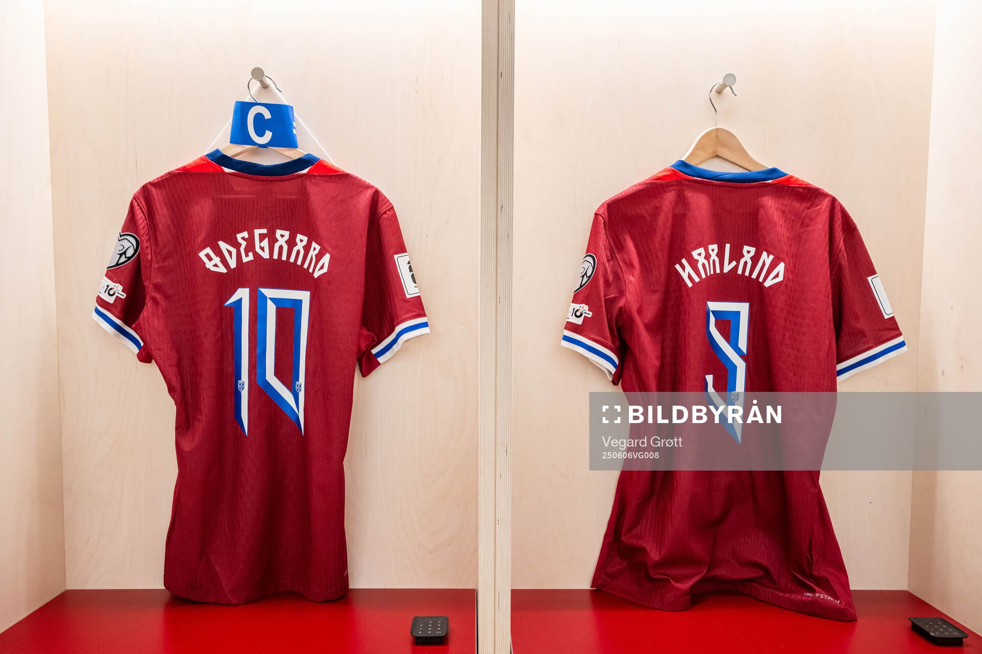 The kits of Martin Ødegaard and Erling Braut Haaland of
