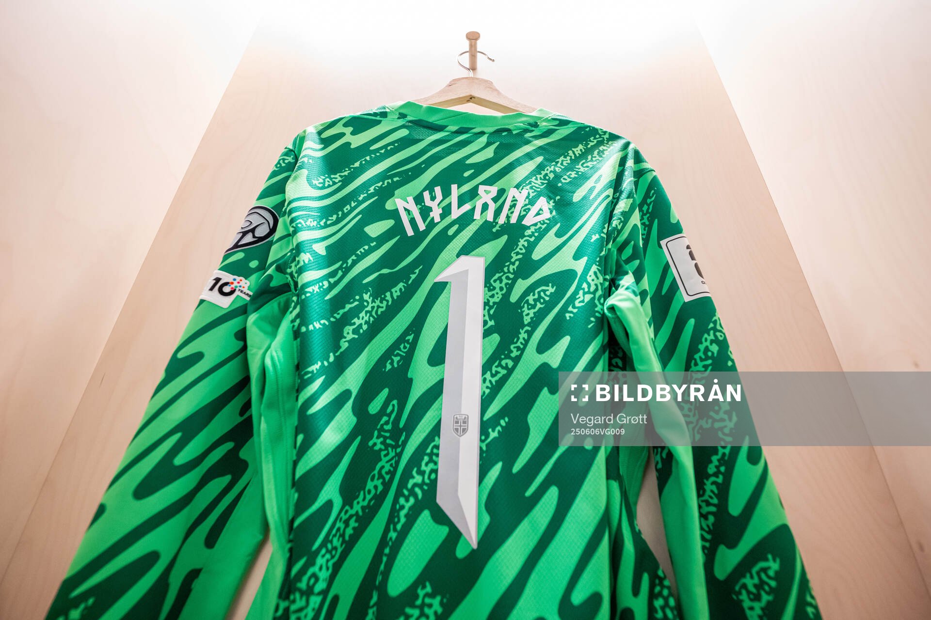 The kit of goalkeeper Ørjan Håskjold Nyland of Norway in