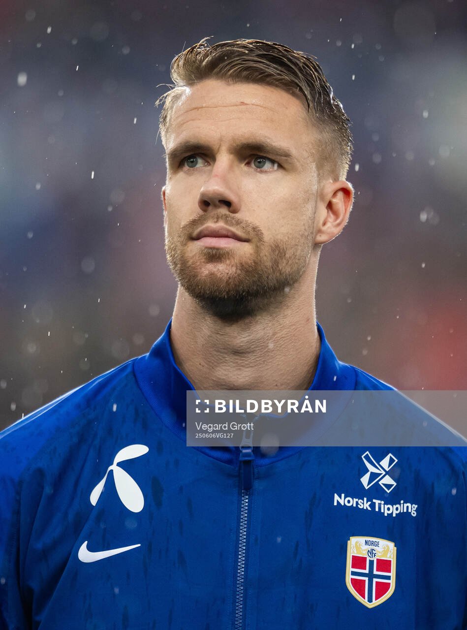 Kristoffer Ajer of Norway line up