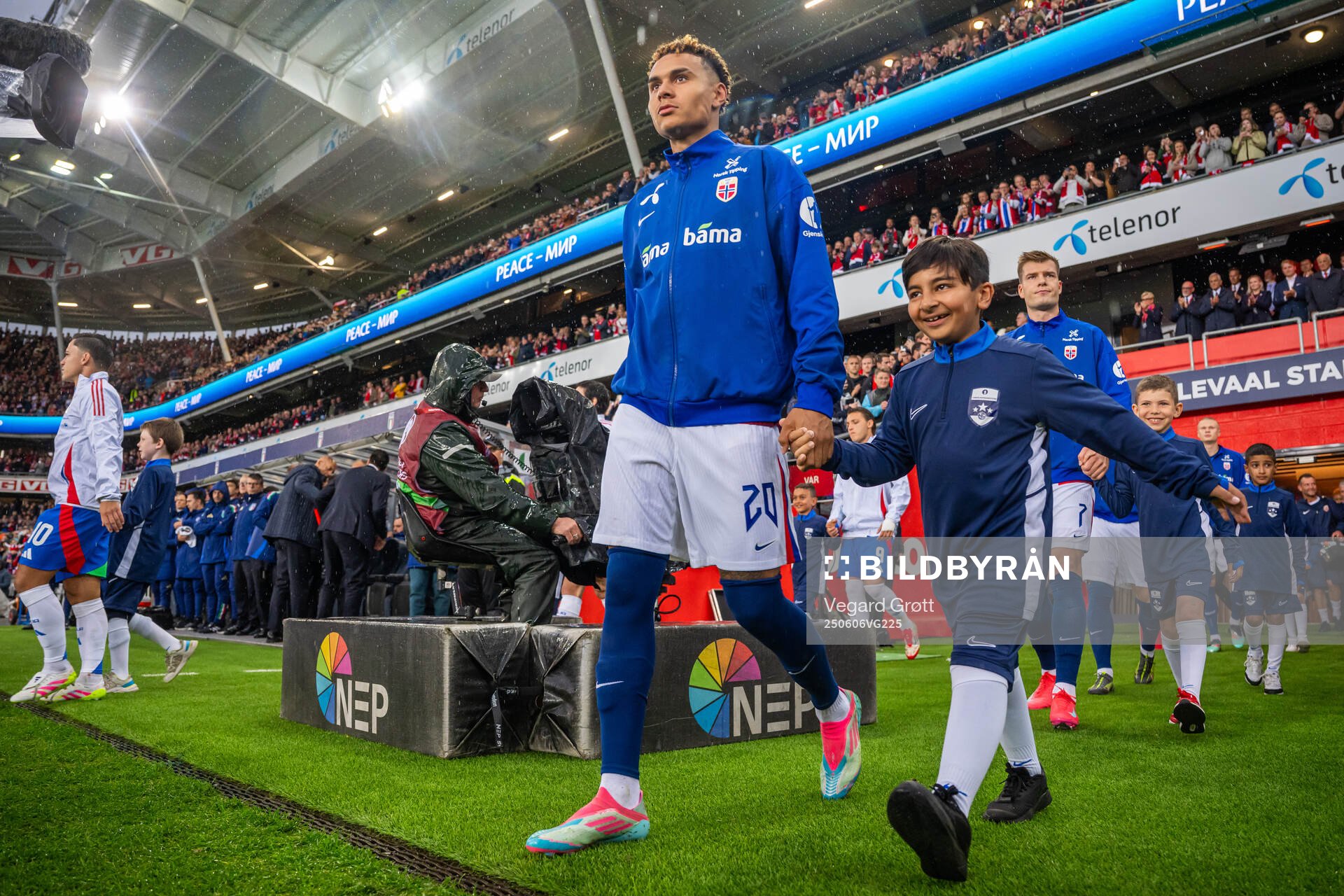 Antonio Nusa of Norway enters the pitch