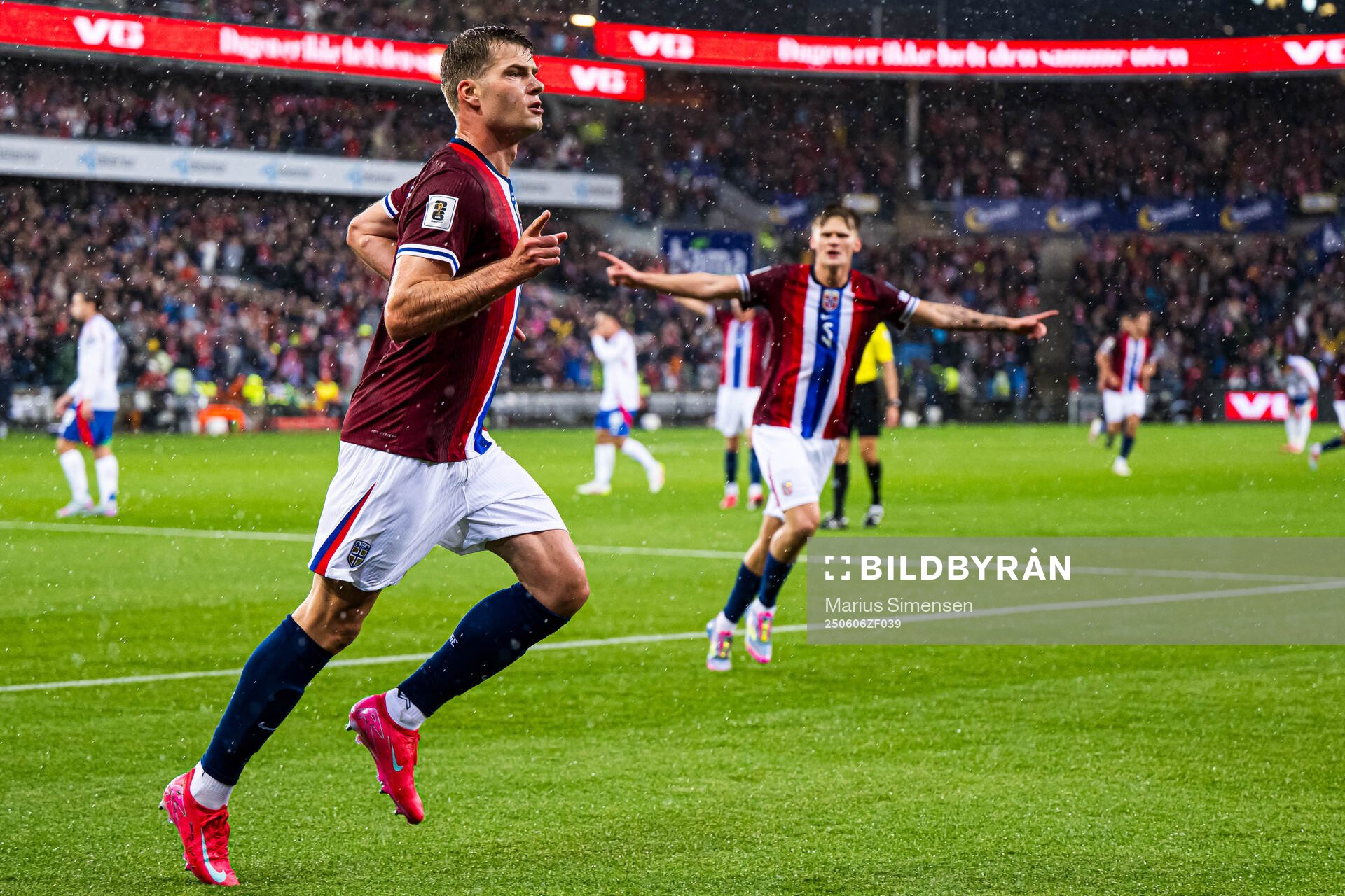 Alexander Sørloth of Norway celebrates