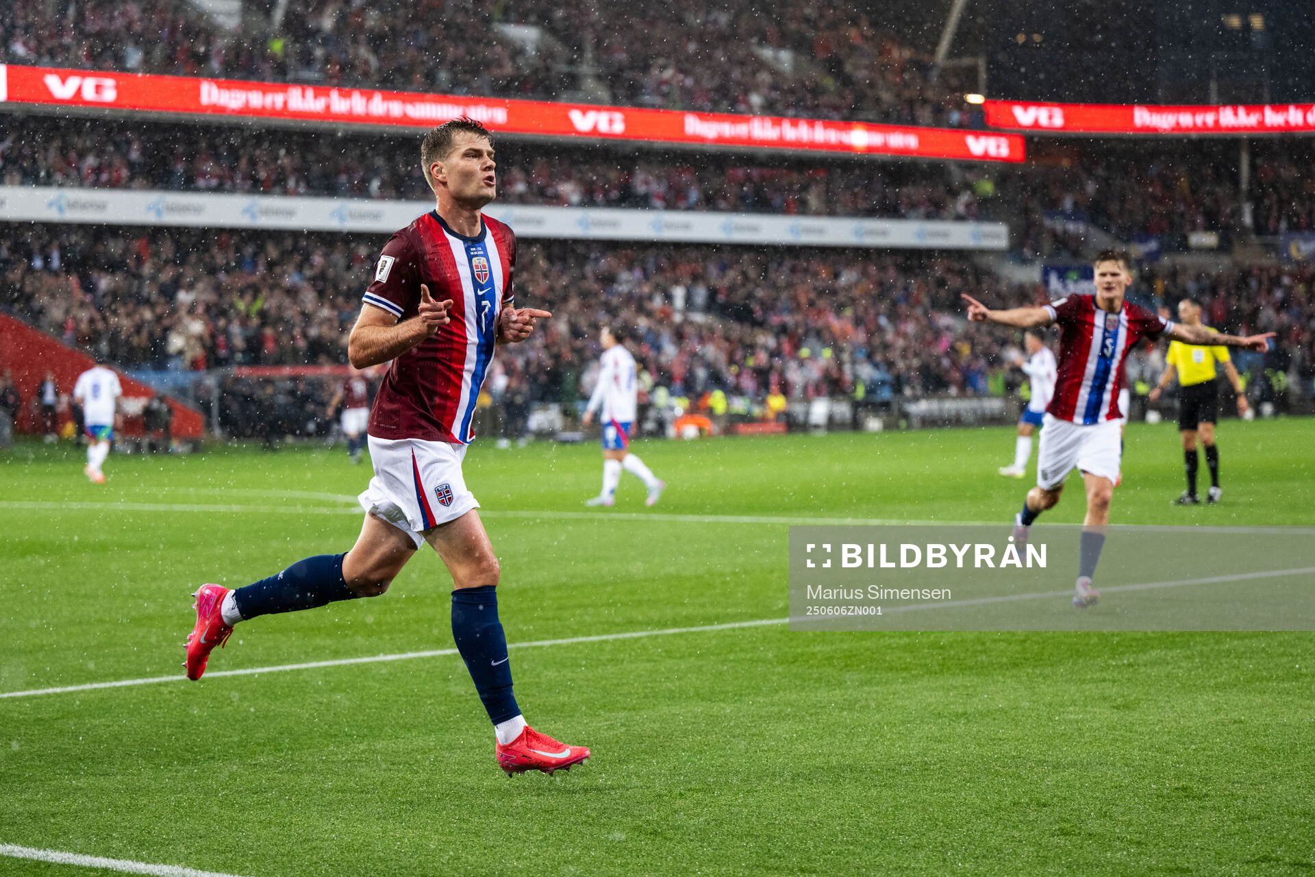 Alexander Sørloth of Norway celebrates