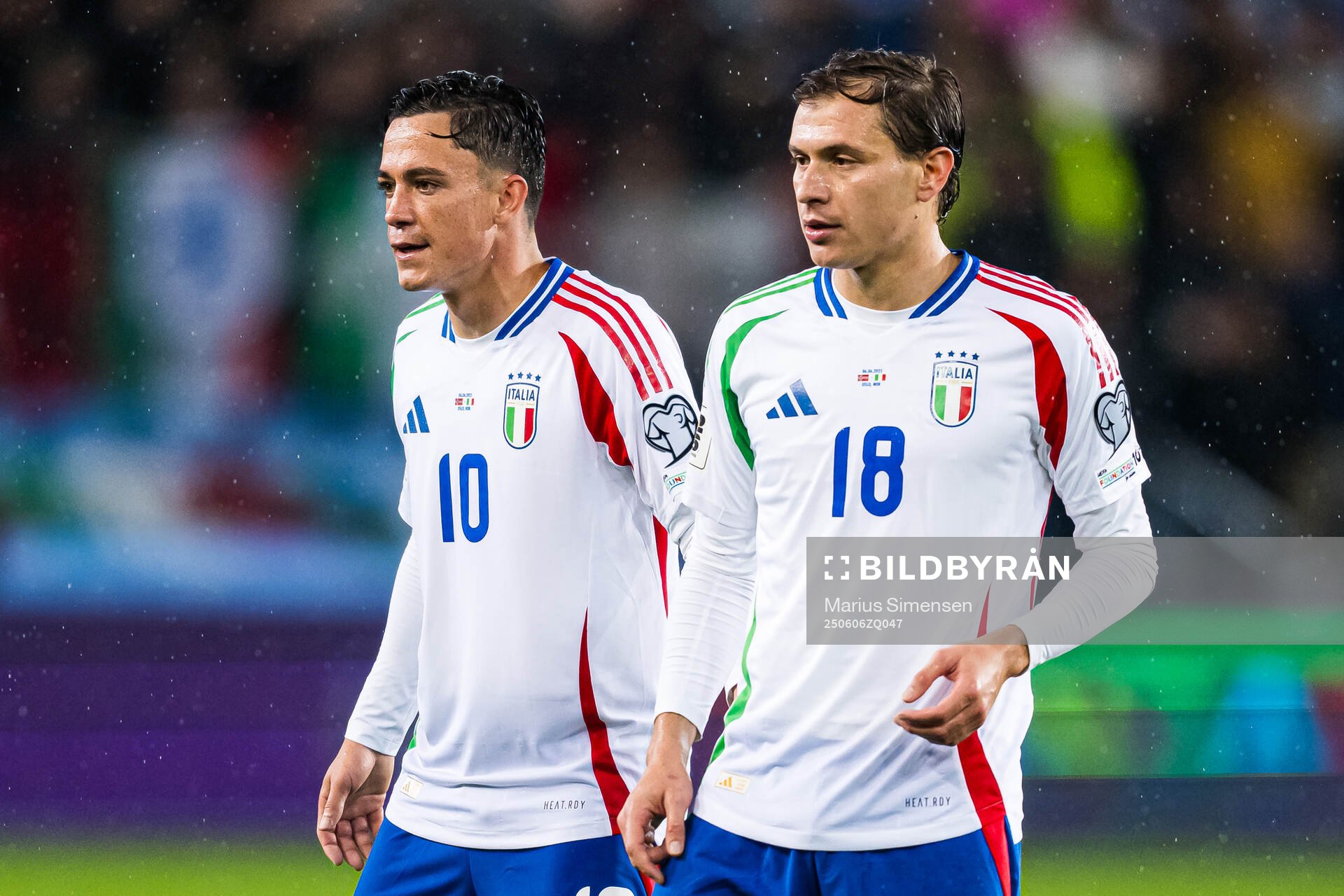 Giacomo Raspadori and Nicolo Barella of Italy