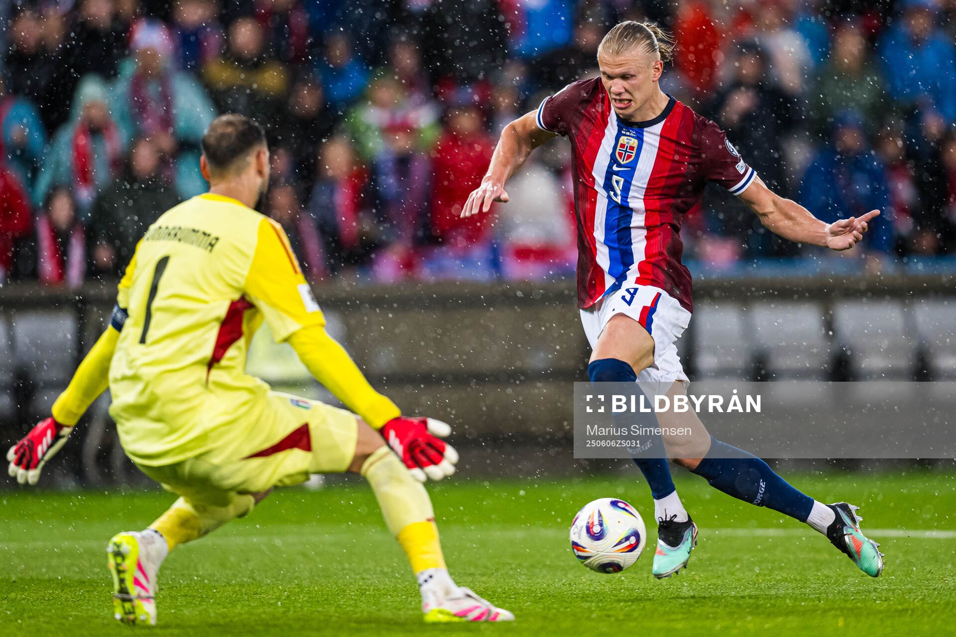 Erling Braut Haaland of Norway scores the 3-0 goal