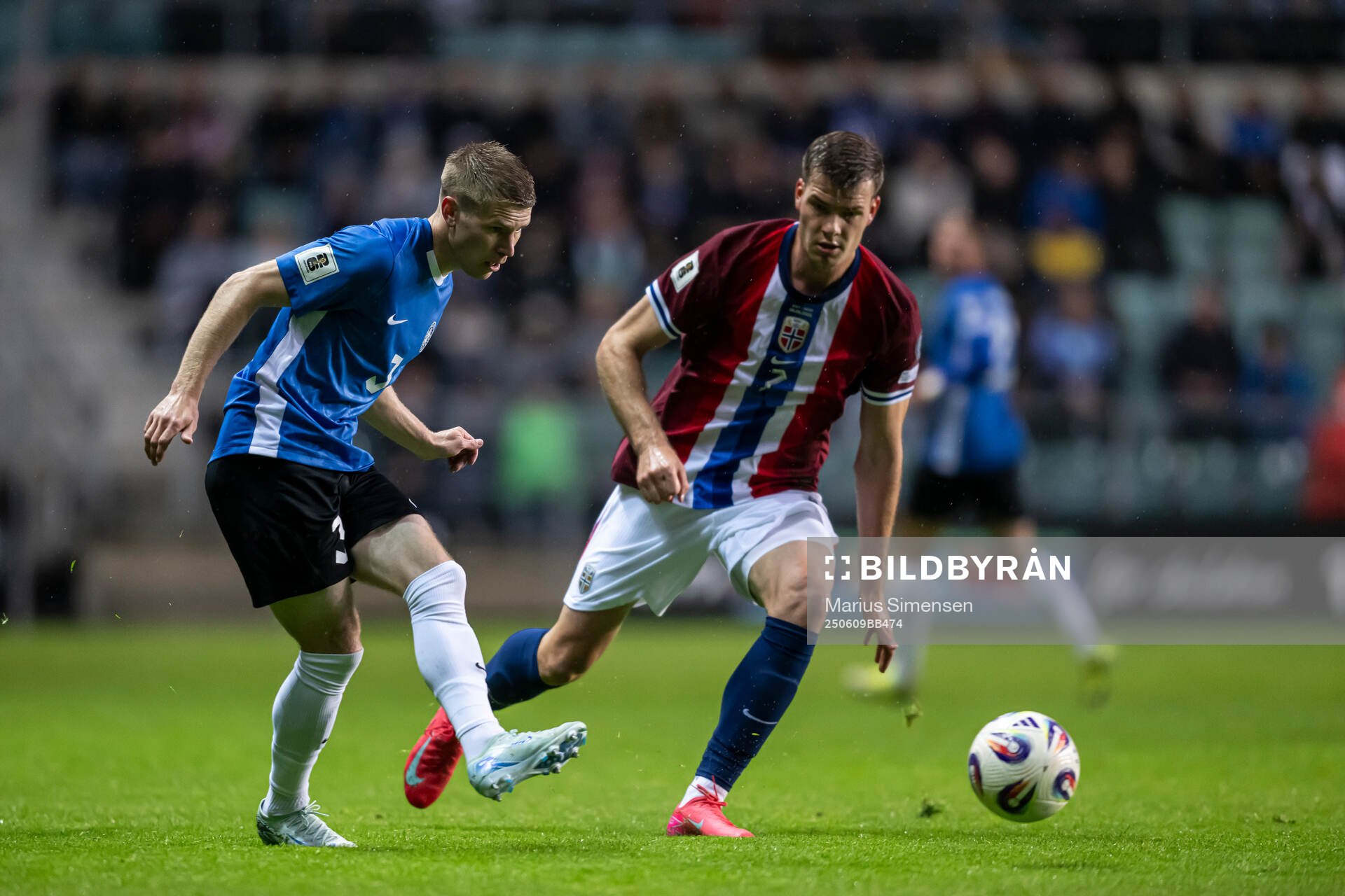 Joseph Saliste of Estonia and Alexander Sørloth of Norway
