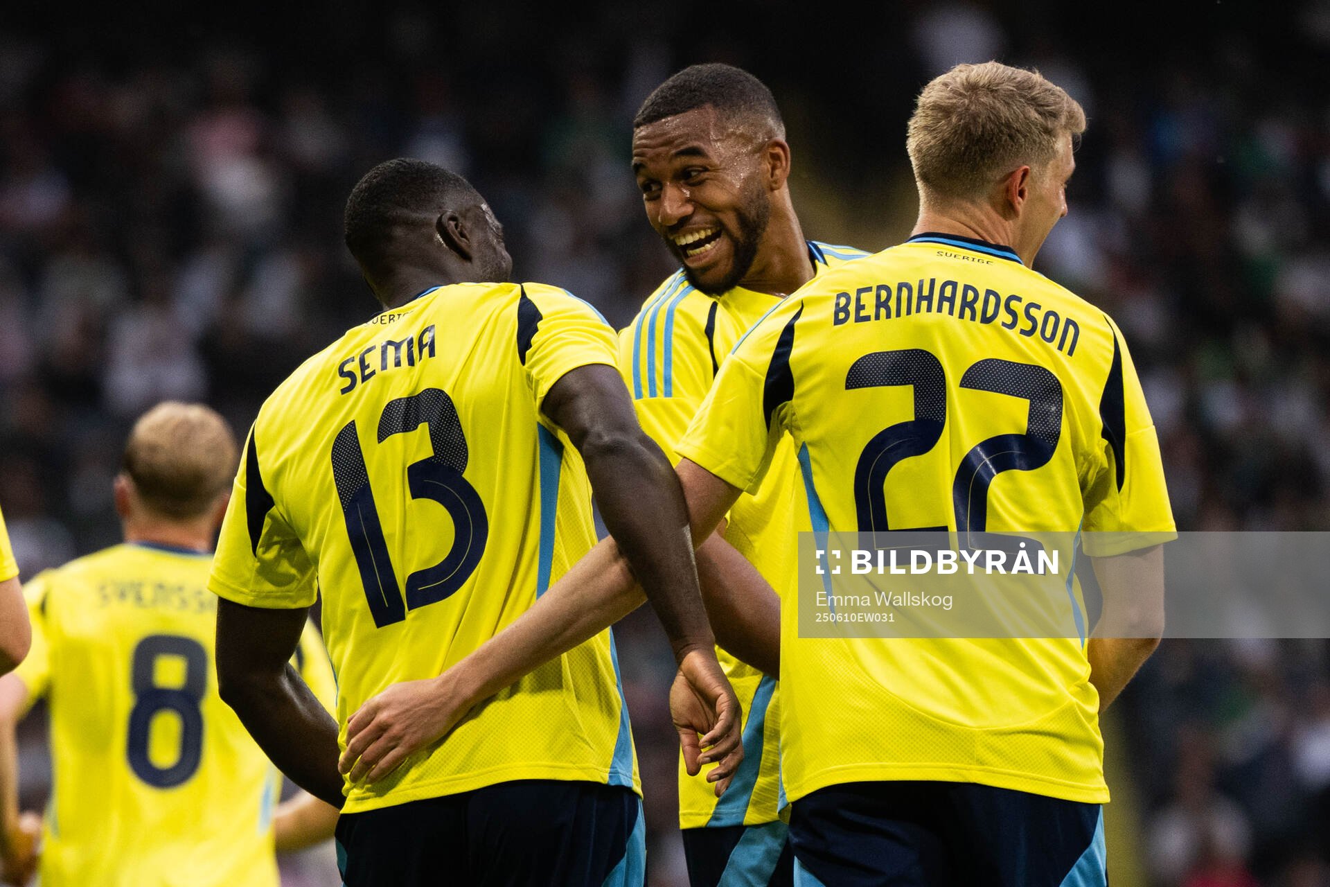 Ken Sema of Sweden celebrates with Isak Hien and Alexander