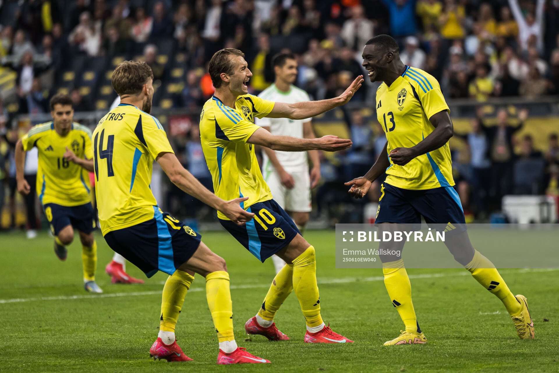 Ken Sema and Anton Salétros of Sweden celebrating the 3-0