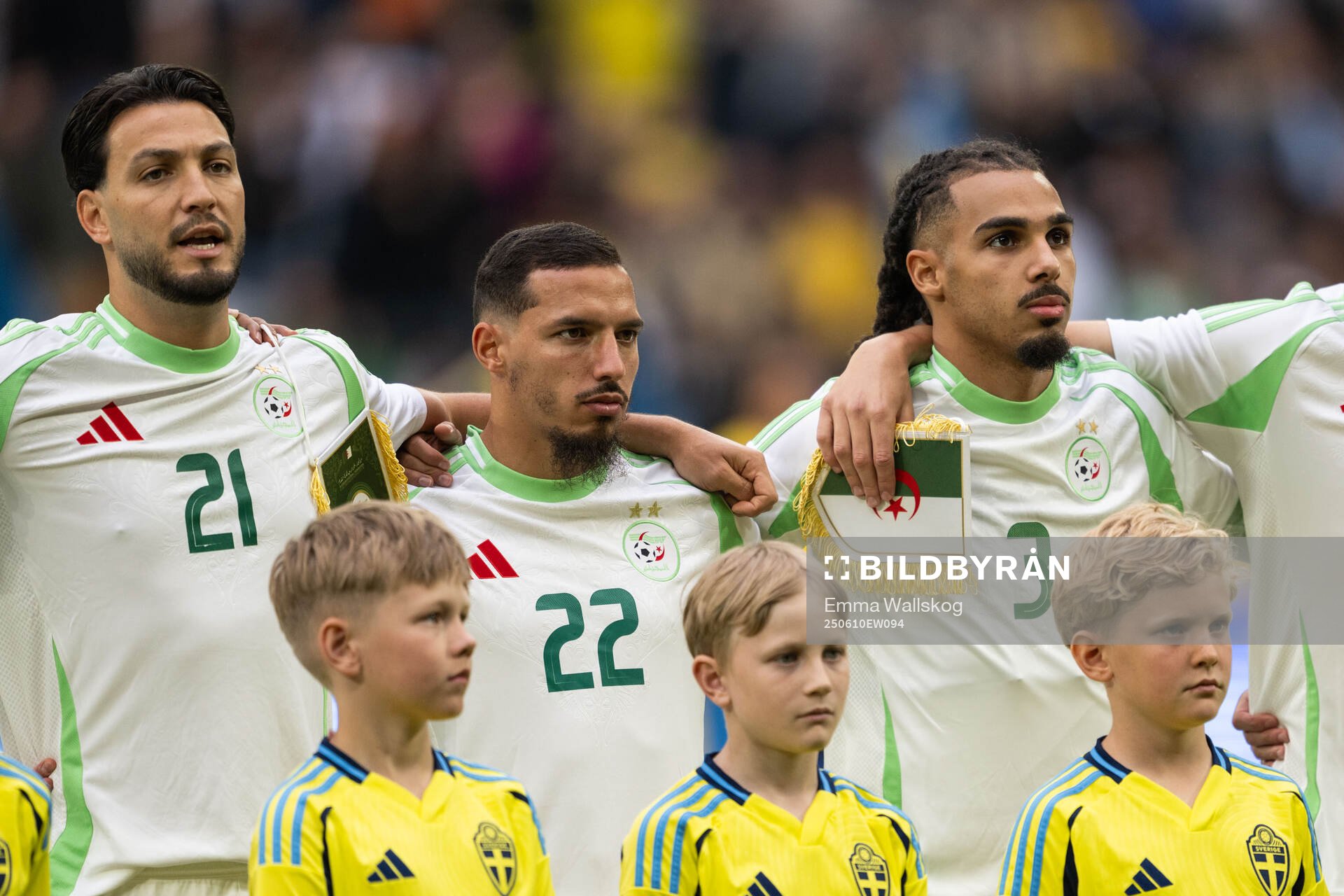 Ramy Bensebaini, Ismael Bennacer and Mohamed Farsi of