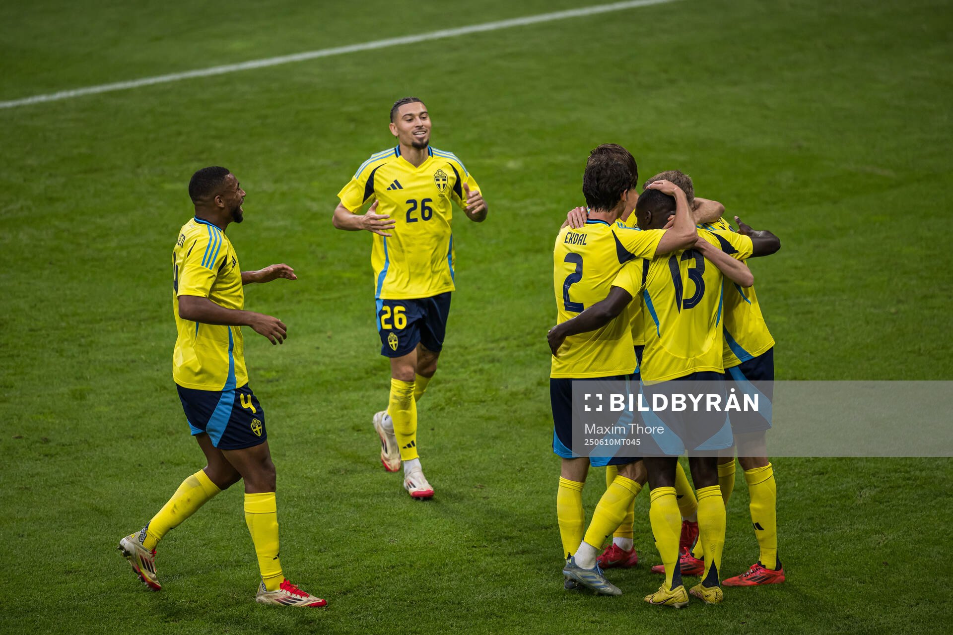 Ken Sema of Sweden celebrating his 2-0 goal with team mates