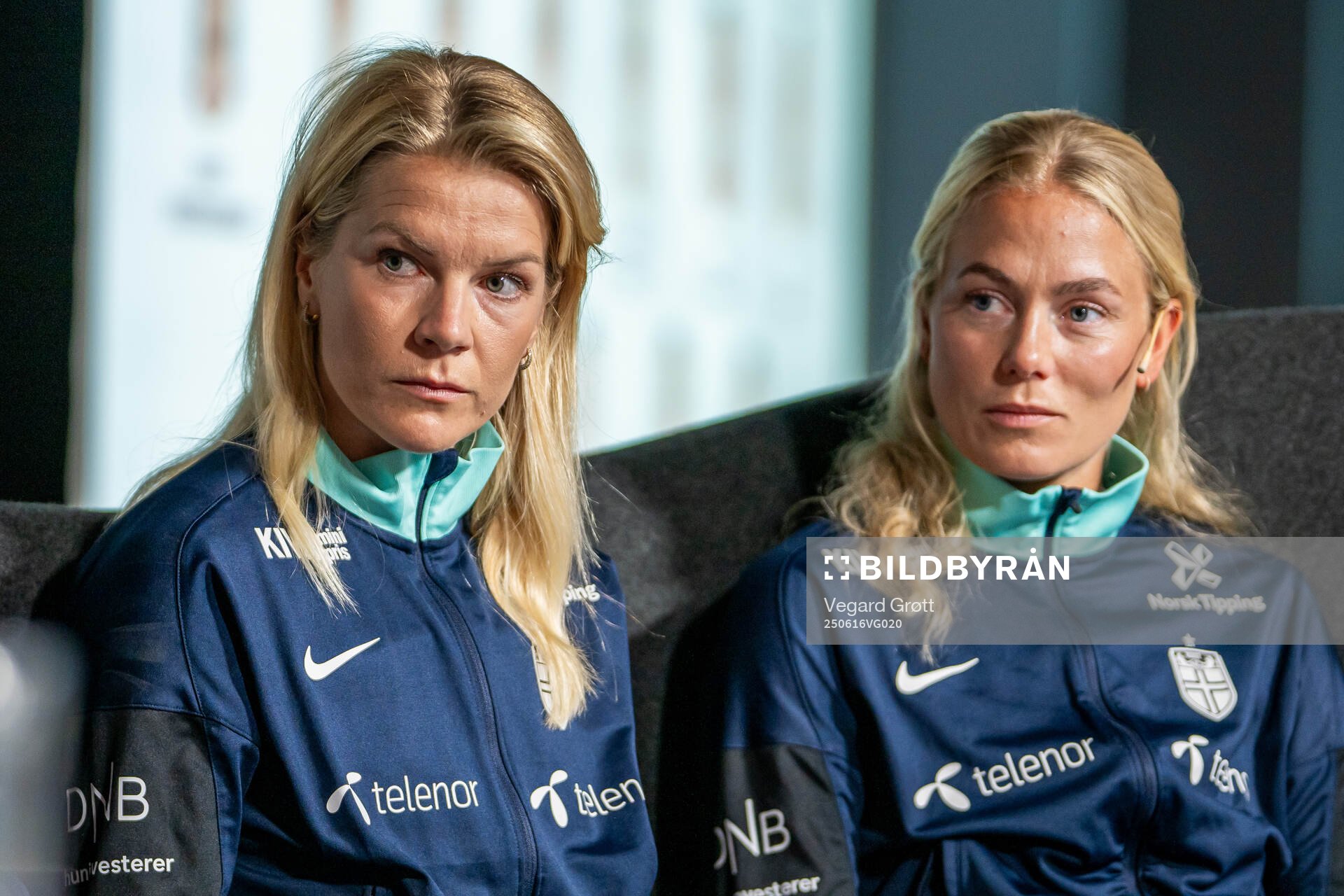 Ada Hegerberg and Guro Bergsvand of the Norwegian women's