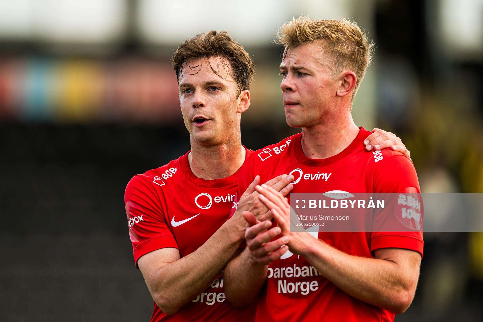 Felix Horn Myhre and Aune Heggebø of Brann looks dejected