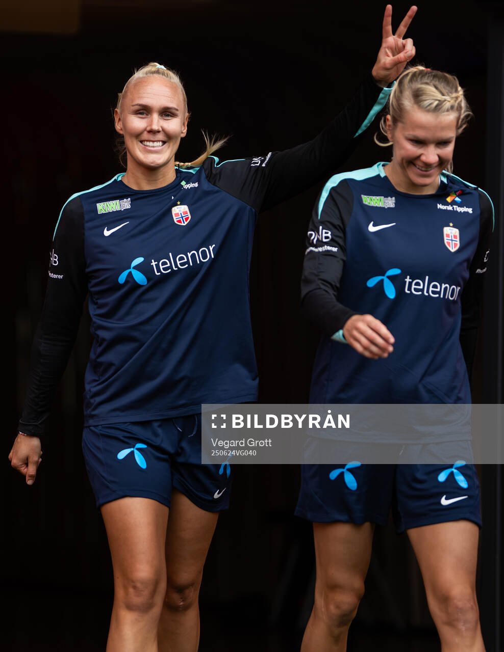 Maria Thorisdottir and Ada Hegerberg of the Norwegian