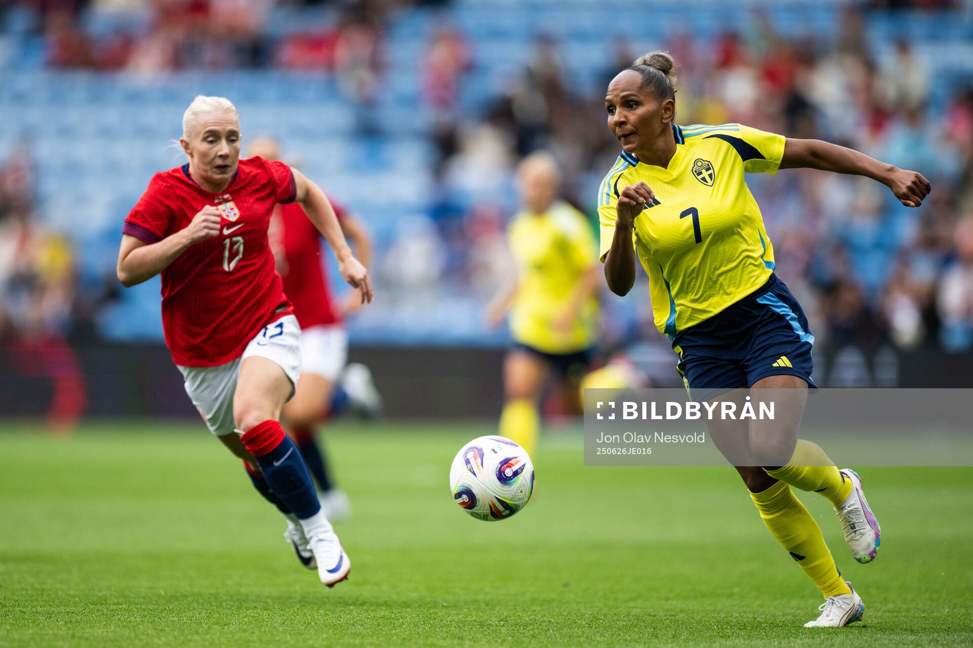Thea Bjelde of Norway and Madelen Janogy of Sweden