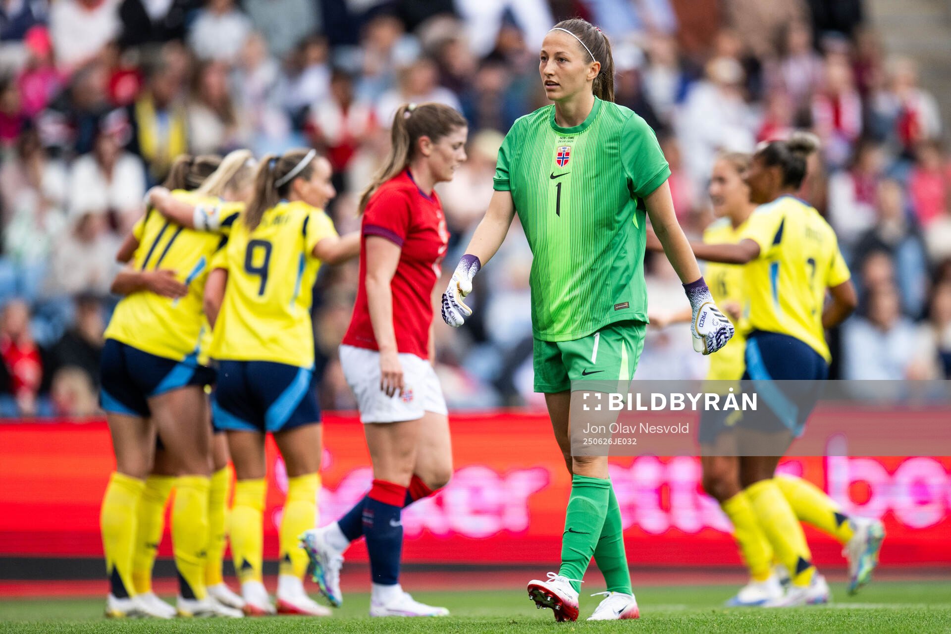 Goalkeeper Cecilie Fiskerstrand of Norway looks dejected