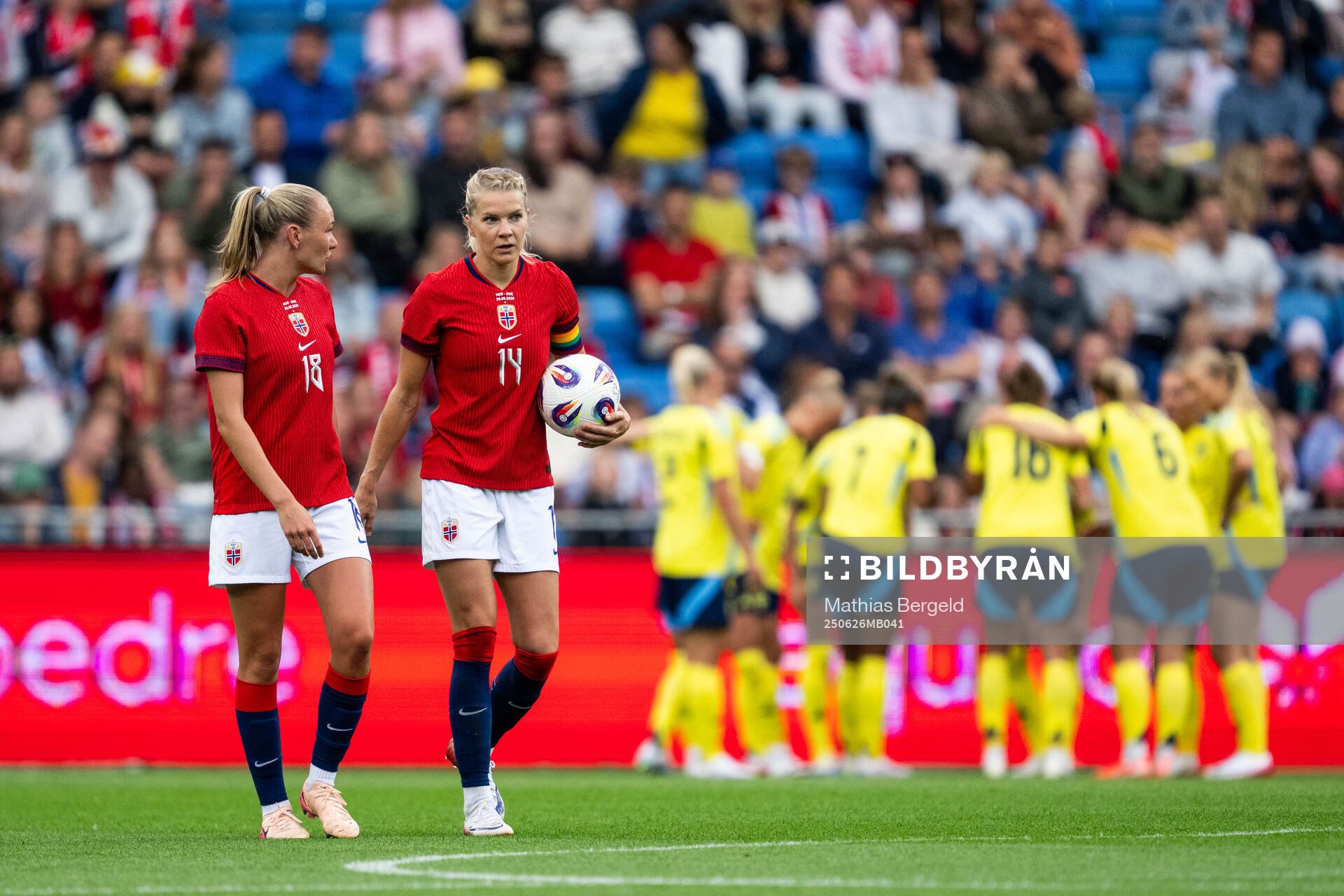 Frida Maanum and Ada Hegerberg of Norway look dejected