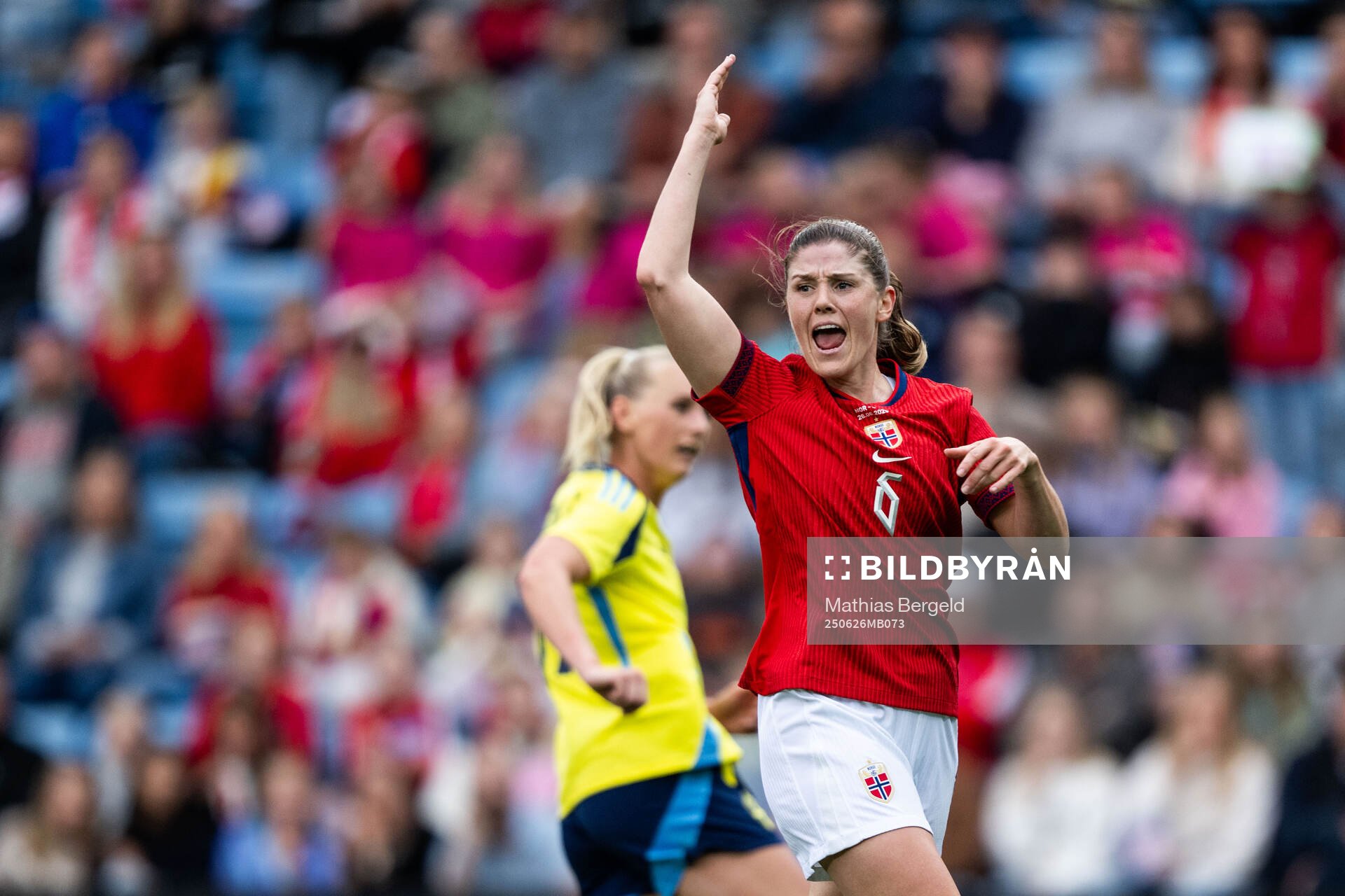 Maren Mjelde of Norway reacts